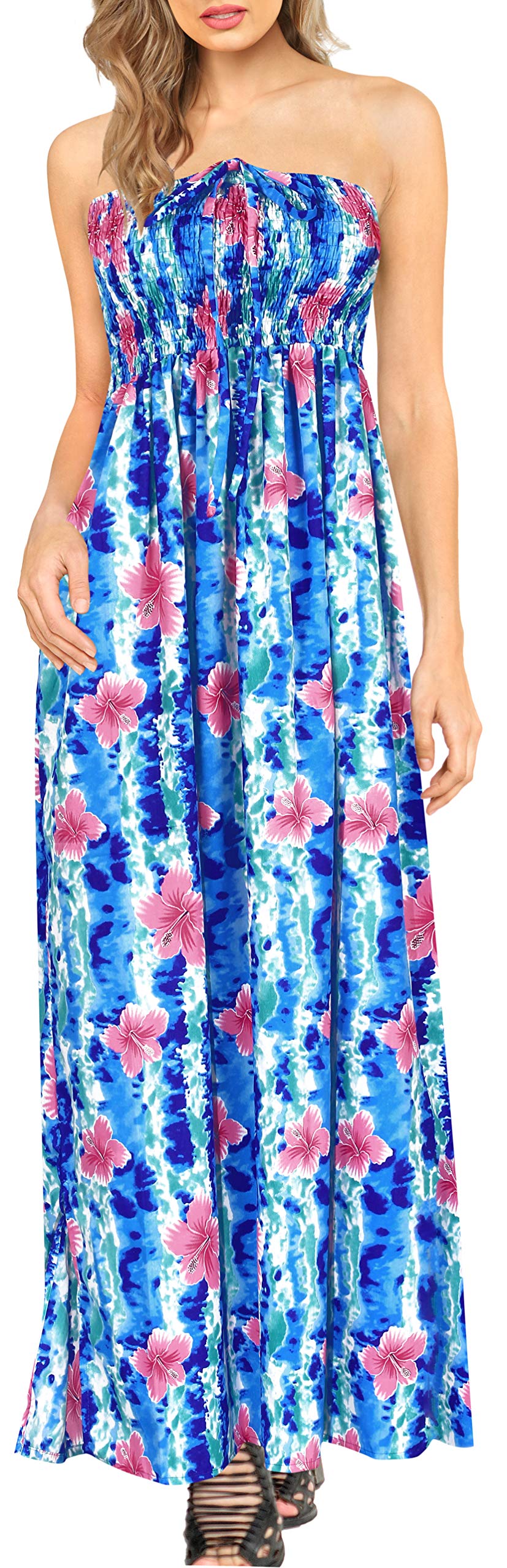LA LEELA Women's Tube Dress Top Maxi Flowy - Sexy Sleeveless Stretchy Bodycon Dress for Summer, Beach, Party & Night Out