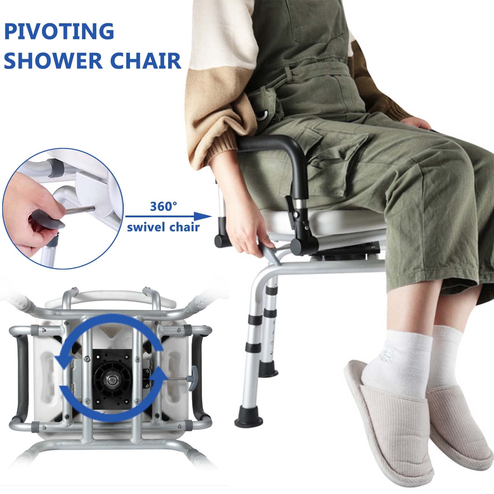 360° Swivel Shower Chair with Adjustable Height & Liftable Armrests - Bath Safety Seat for Elderly & Adults - Non-Slip Bathtub Stool for Seniors Mobility - Ideal for Bathroom Safety, Post-Surgery Recovery & Accessible Showering