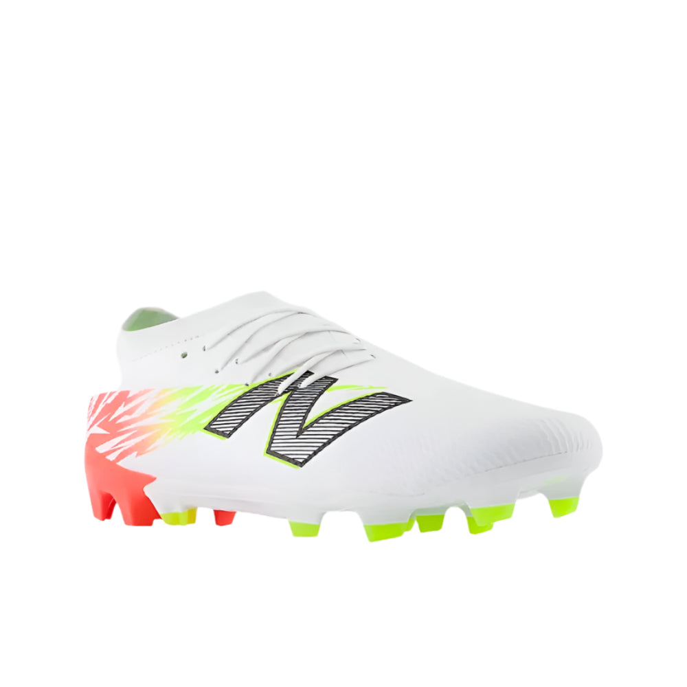 New Balance Furon Team FG V8 Football Boots - White/Energy Red/Hi Lite - Lightweight Soccer Cleats for Speed & Agility - Perfect for Competitive Matches & Training Sessions