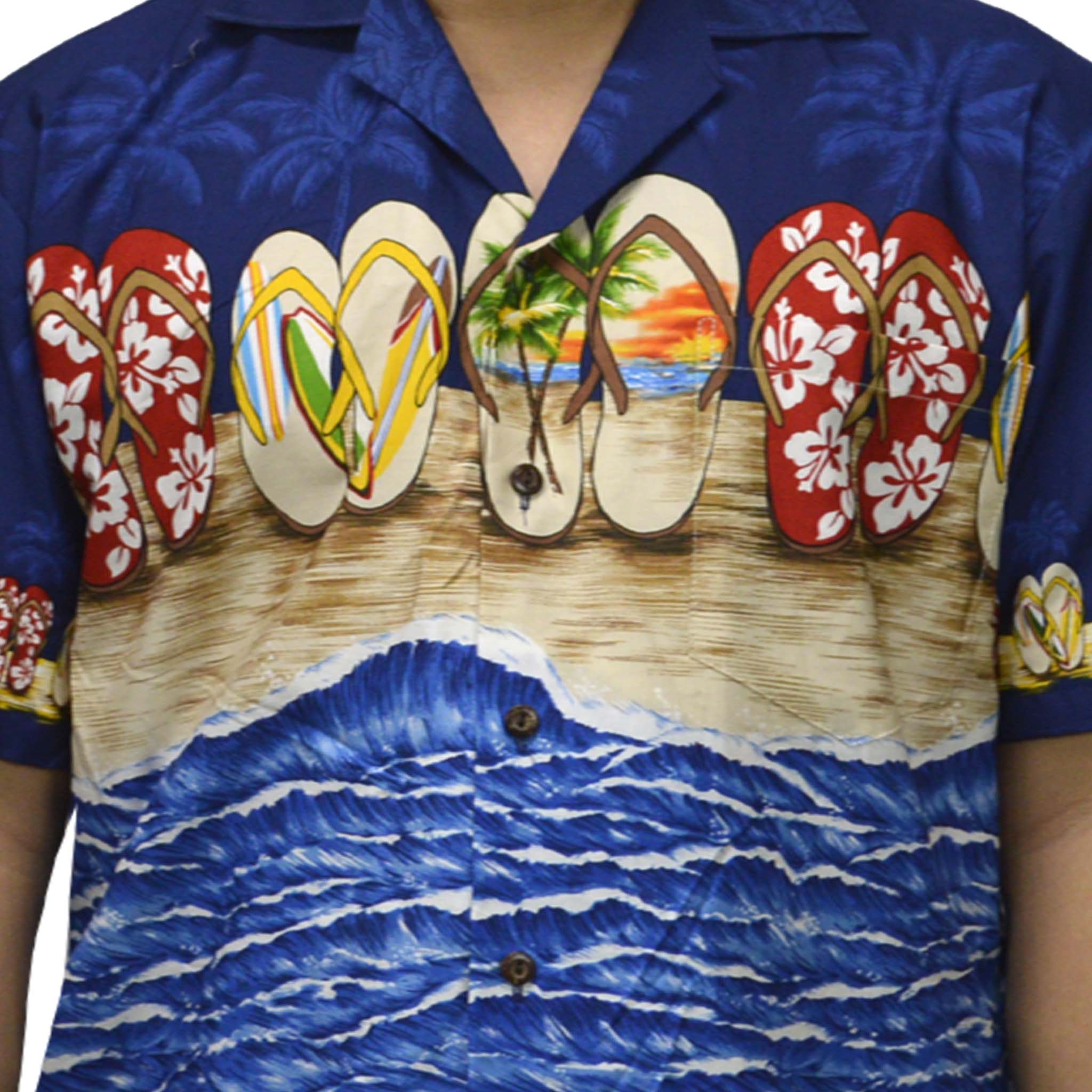 Premium Hawaiian Cotton Shirt for Men - Breathable Aloha Shirt with Navy Blue Tropical Print - Perfect for Beach Vacations, Luau Parties & Summer Outfits