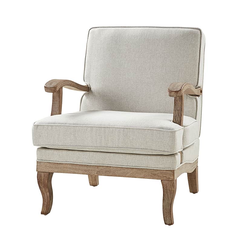 Randolph Farmhouse Upholstered Accent Chair with Wooden Legs - Comfortable Living Room Armchair for Home Decor, Reading Nook & Cozy Sitting Area (Multiple Style Options Available)