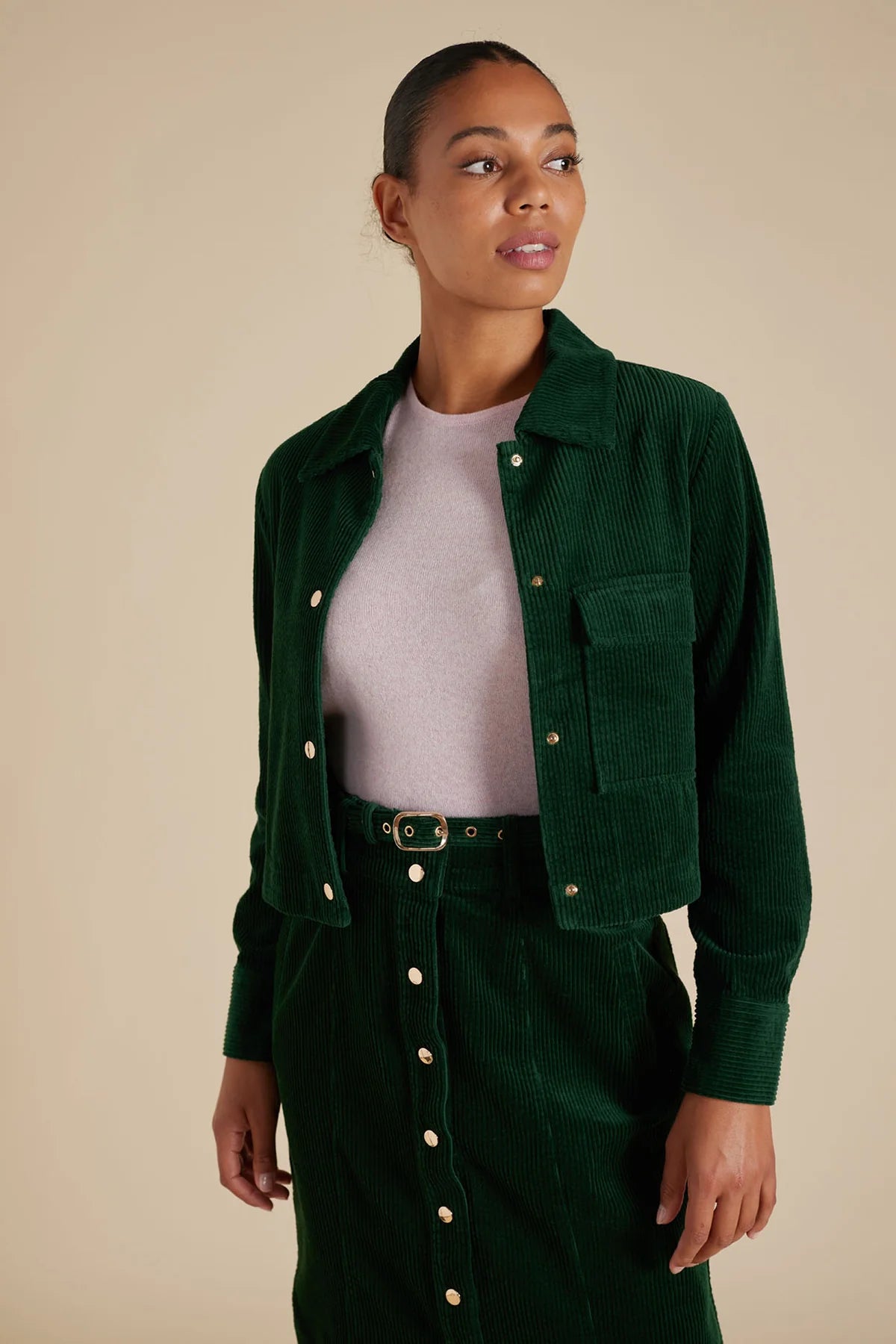 Charlie Corduroy Jacket in Forest Green - Stylish Men's Corduroy Coat for Fall & Winter Outdoor Activities