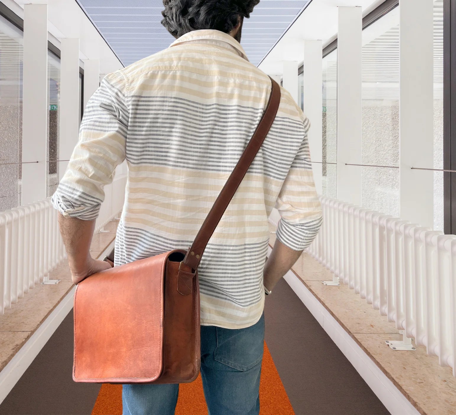 Premium Genuine Leather Messenger Bag for Men & Women - Crossbody Laptop Satchel Fits 14 Inch Notebook - Perfect for Work, Travel & Daily Commute