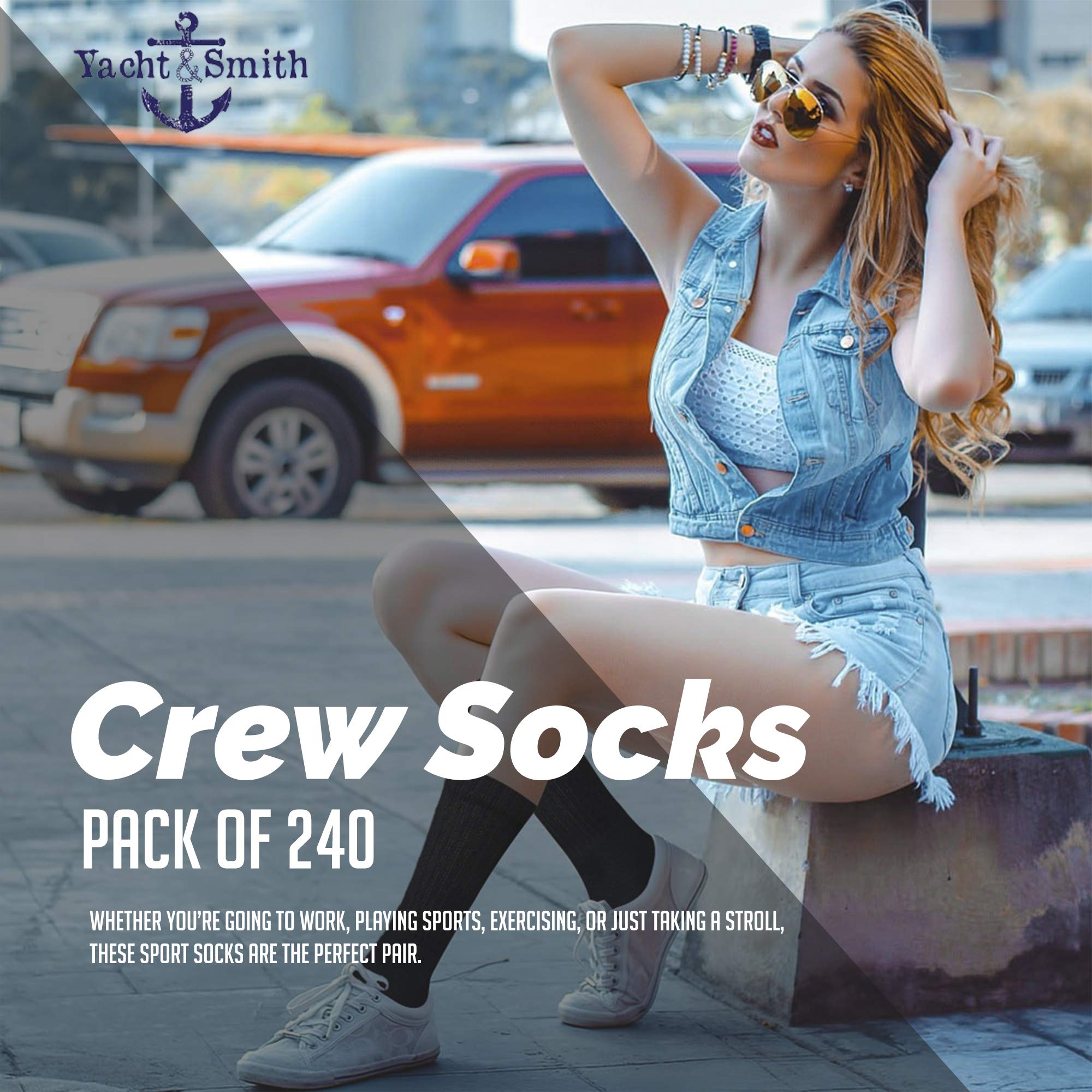 240 Pairs Bulk Wholesale Women's Cotton Crew Socks - Athletic Sports Socks Size 9-11 for Running, Yoga & Daily Wear