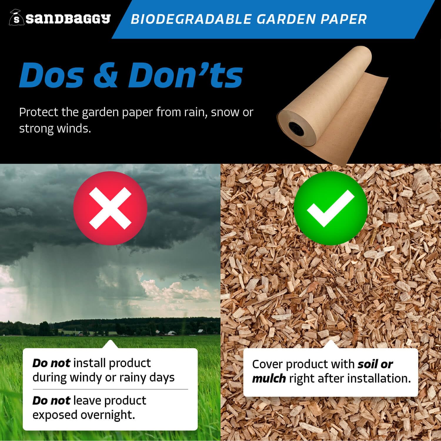Biodegradable Landscape Fabric for Weed Control - Eco-Friendly Garden Paper Mulch Roll (3ft x 475ft) - Made in USA | Perfect for Organic Gardening, Vegetable Beds & Sustainable Landscaping