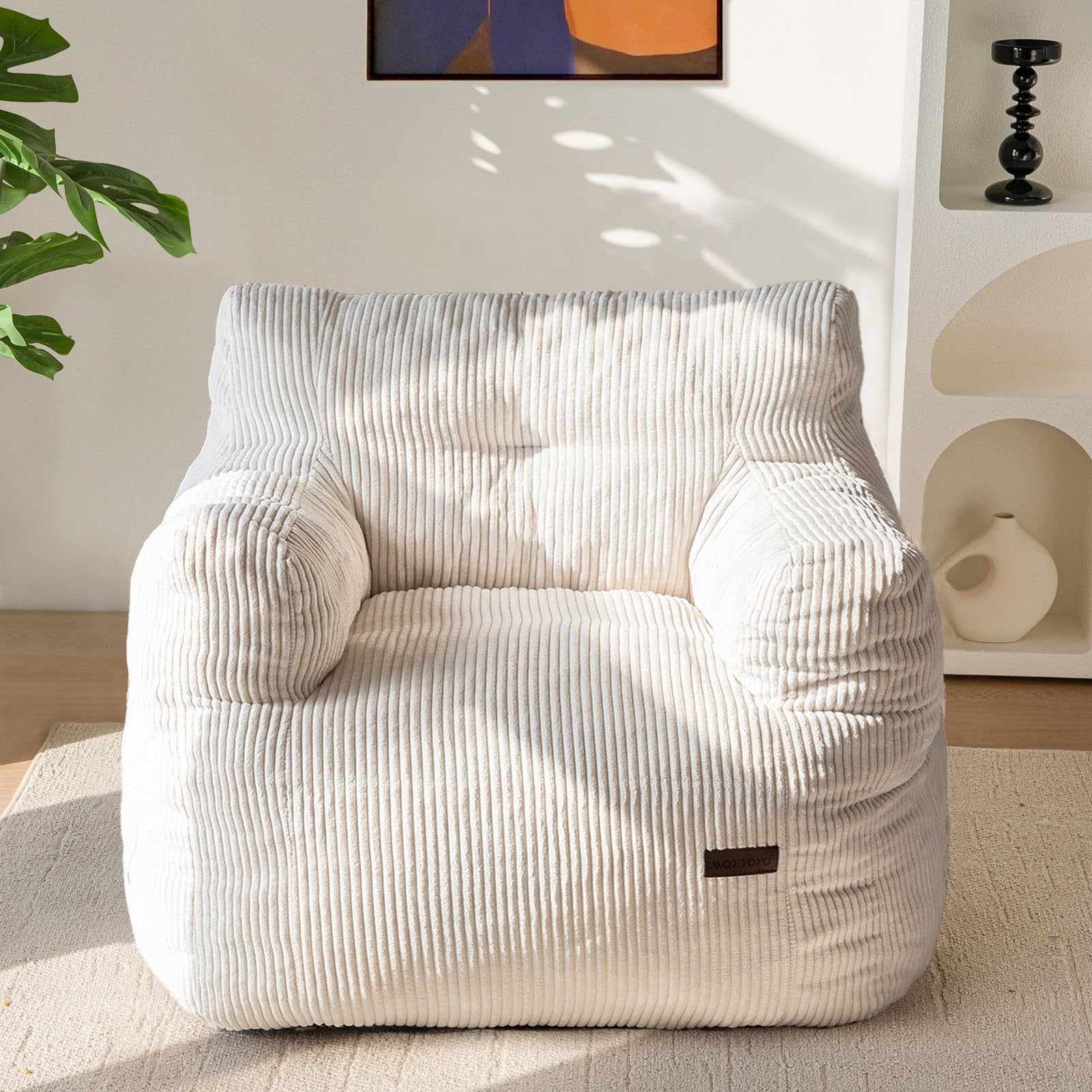Premium Tufted Bean Bag Chair - Cozy Corded Fabric Sofa for Living Room, Bedroom & Dorm - Comfortable Lazy Chair for Adults, Teens & Kids (Beige) - Perfect for Relaxing, Gaming & Movie Nights