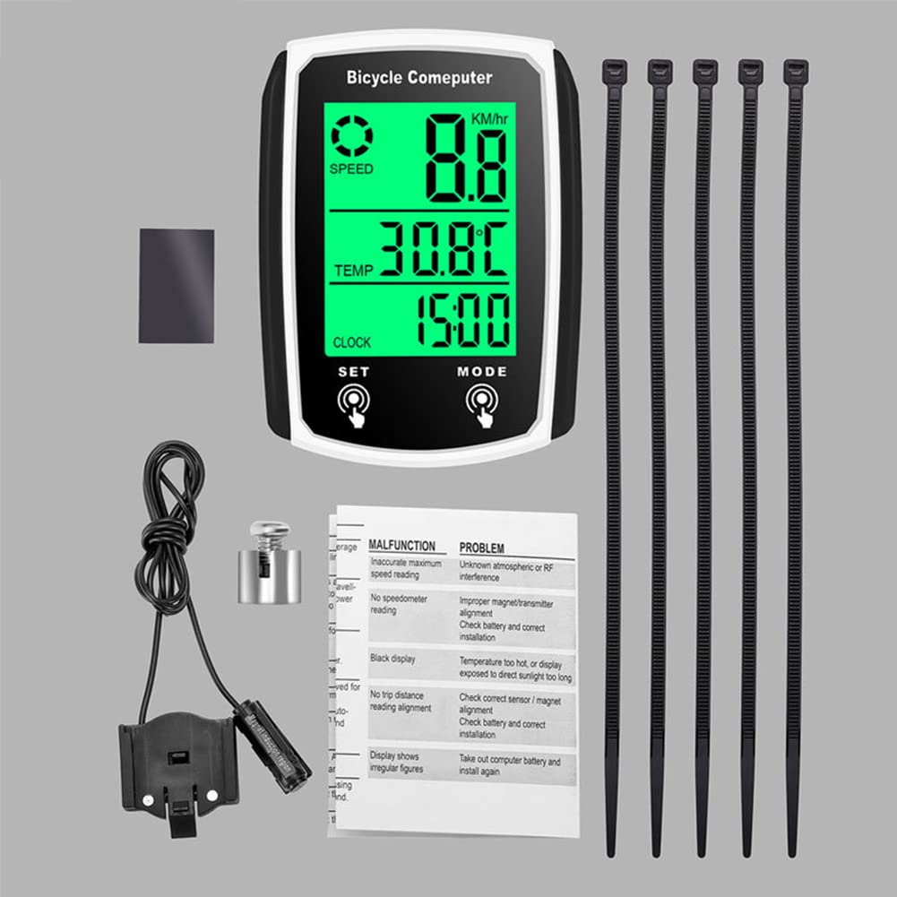 Waterproof Wired Bicycle Speedometer & Odometer - LCD Bike Computer for Cycling - Accurate Speed Tracking for Road & Mountain Bikes - Perfect for Commuting, Training & Outdoor Adventures (White)