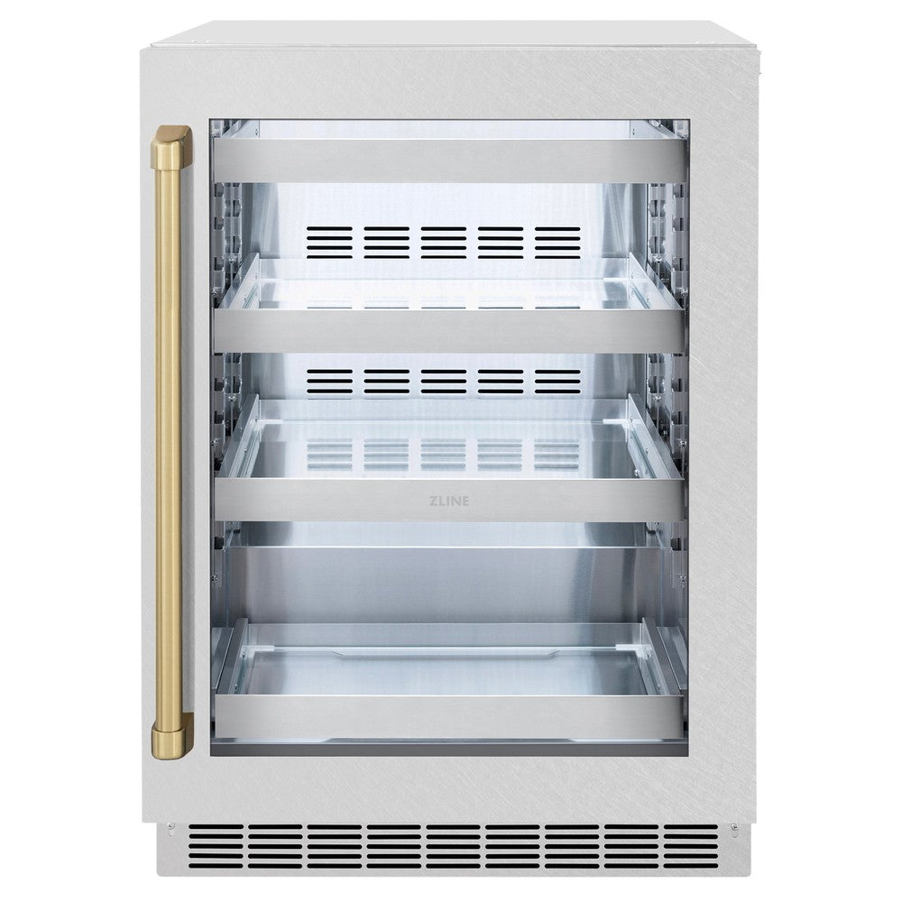 ZLINE Autograph Edition 24 Inch Touchstone 151 Beverage Cooler - Stainless Steel Glass Door with Champagne Bronze Handle - Perfect for Wine, Beer & Soda Storage in Home Bar, Kitchen or Office (RBSOZ SN 24 CB)