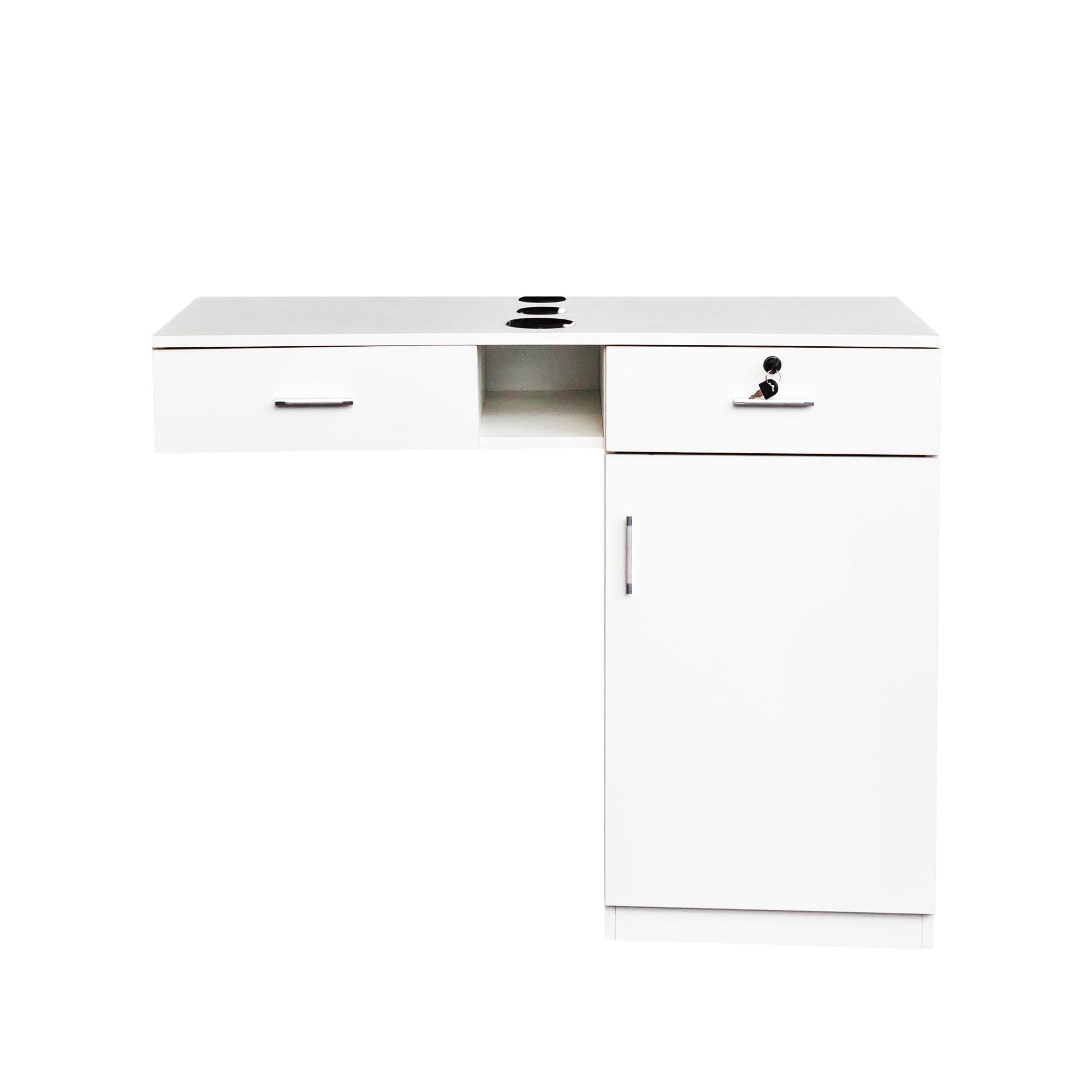 Wall Mount Barber Salon Station - Professional Hair Stylist Equipment Set with Appliance Holders, Lockable Drawers & Storage Cabinet for Beauty Spa - Perfect for Salon Organization & Styling Tools Storage (White, Mirror Not Included)