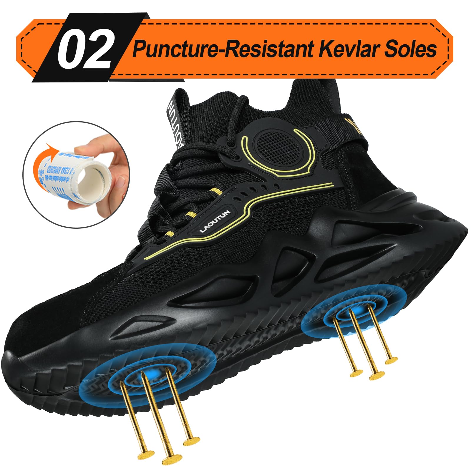 LAoutun Steel Toe Work Shoes for Men & Women - Safety Sneakers with Puncture Proof, Slip Resistant & Lightweight Design - Perfect for Construction, Warehouse & Industrial Work