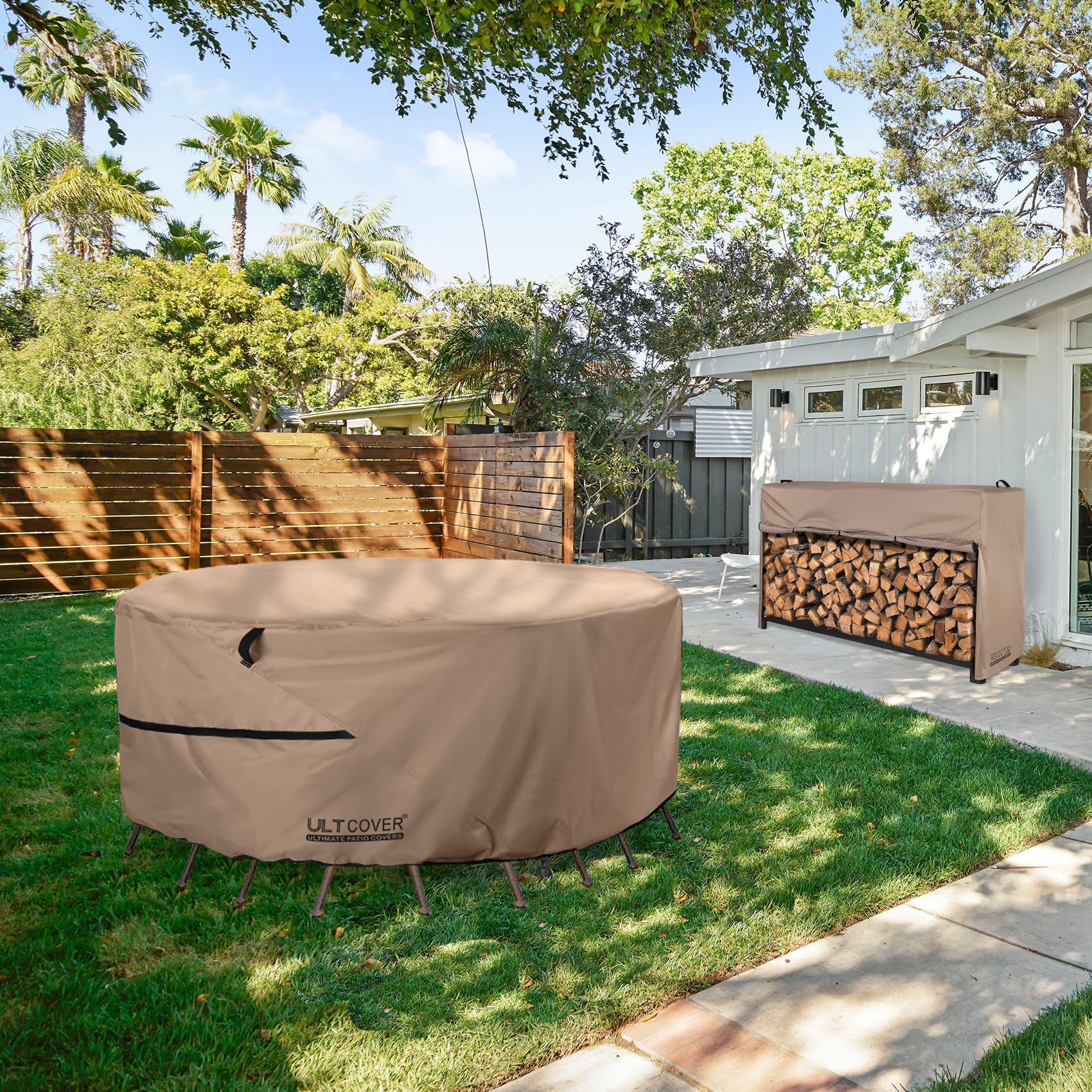 ULTCOVER 48 Inch Round Patio Furniture Cover - Waterproof Outdoor Table and Chair Set Protector for Garden, Deck, Backyard (All-Weather Protection)