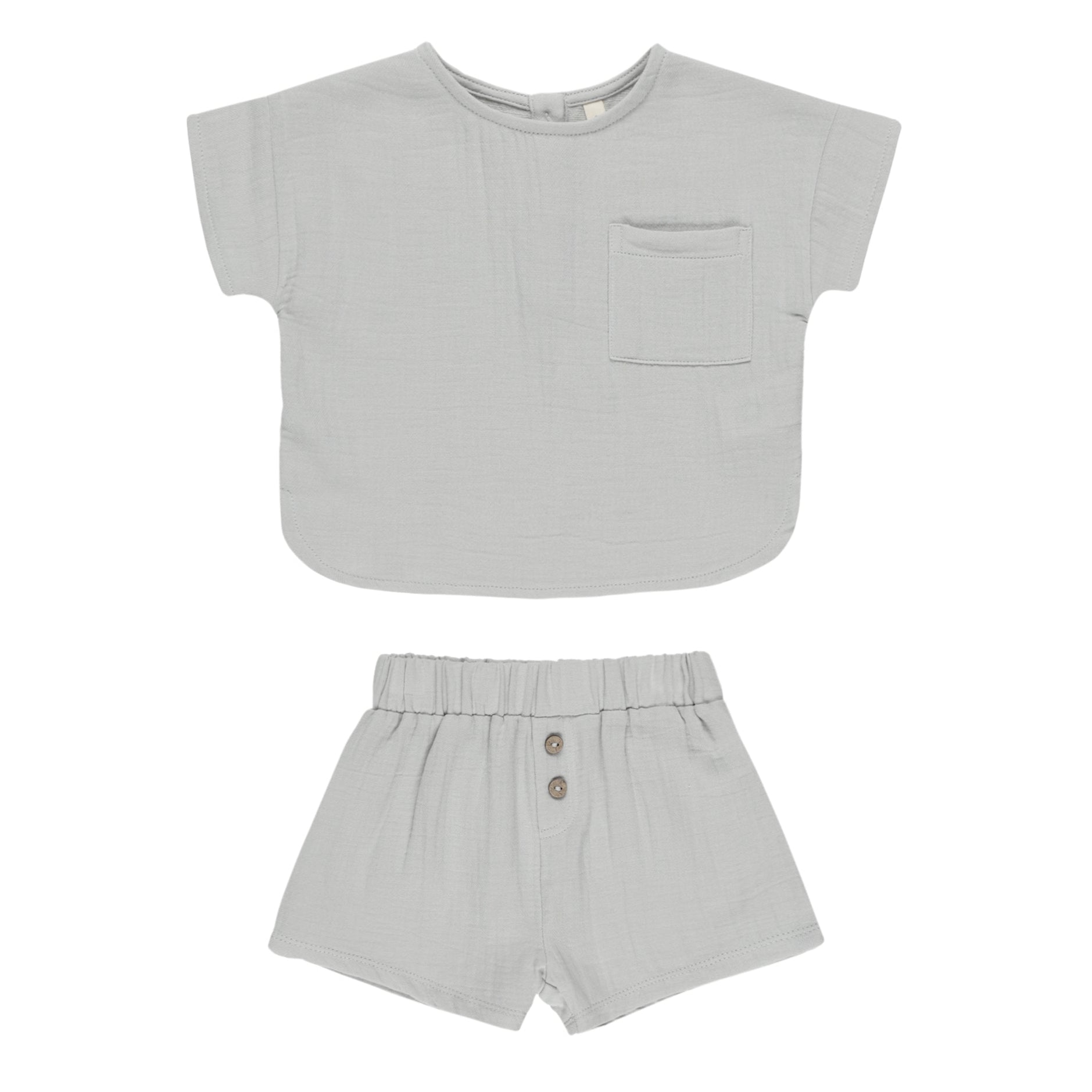 Quincy Mae Organic Cotton Woven Boxy Top & Shorts Set - Sky Blue | Women's Casual Summer Outfit for Beach, Travel & Everyday Wear
