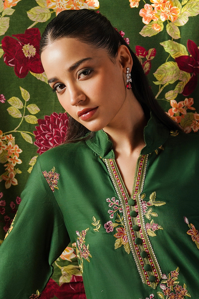 GREEN OASIS 3-Piece Satin Embroidered Suit Set for Women | Elegant Formal Outfit | Perfect for Weddings, Parties & Special Occasions