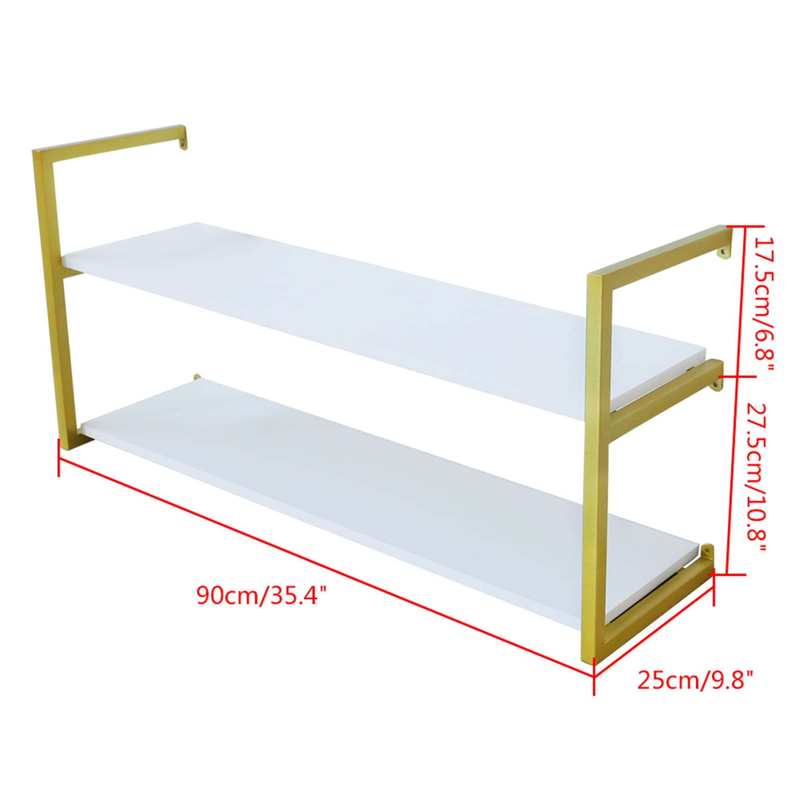 Eapmic 2-Tier 36 Inch Floating Wall Shelves - Rustic Wood Wall Mounted Storage Shelves with Metal Brackets for Living Room, Office, Bedroom - DIY Bookshelf Decor for Home & Office Organization (Gold)