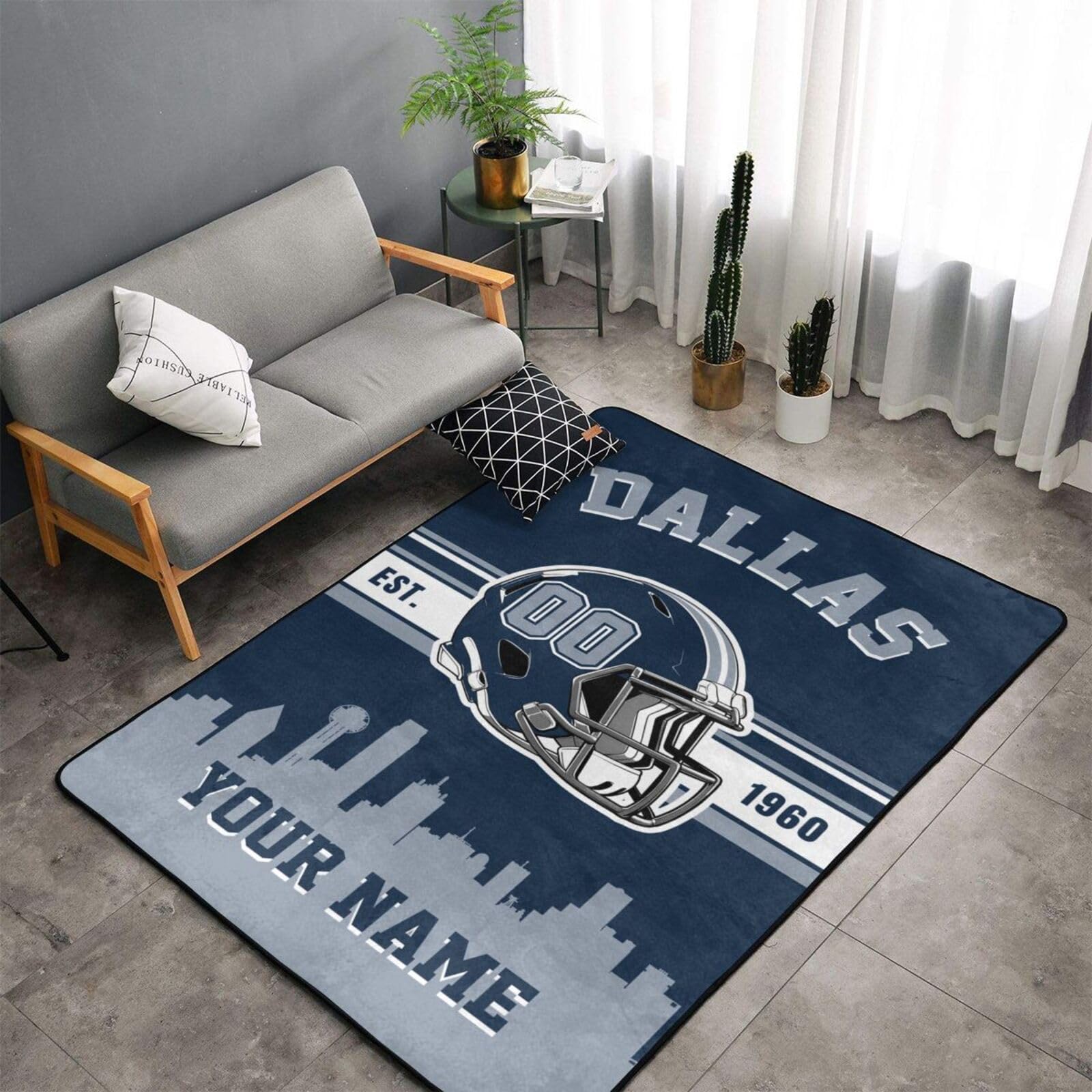 Custom Football Name & Number Personalized Area Rug - Non-Slip Soft Carpet for Living Room, Bedroom, Office Decor | Perfect for Sports Fans, Game Room & Man Cave Decor