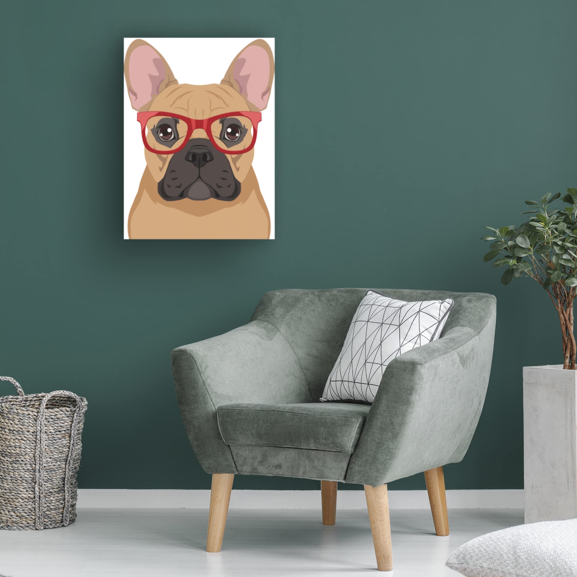French Bulldog Wearing Hipster Glasses Canvas Wall Art - Modern Home Decor for Living Room, Bedroom & Office - Premium Trademark Fine Art Print by Furbaby Affiliates
