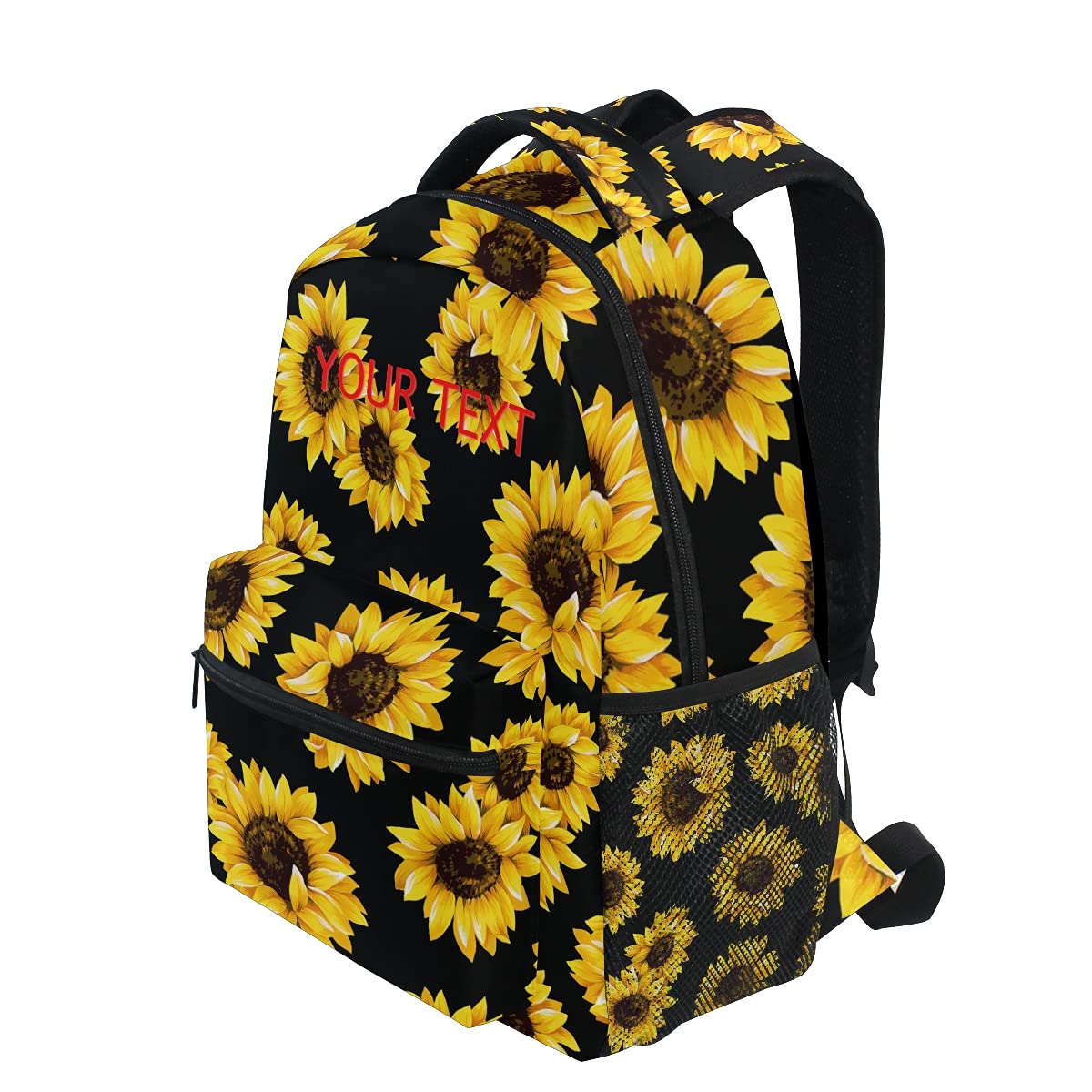 **Custom Black Sunflower Backpack for Girls & Teens - Personalized School Backpack with Name/Text - Durable & Stylish for School, Travel & Daily Use**