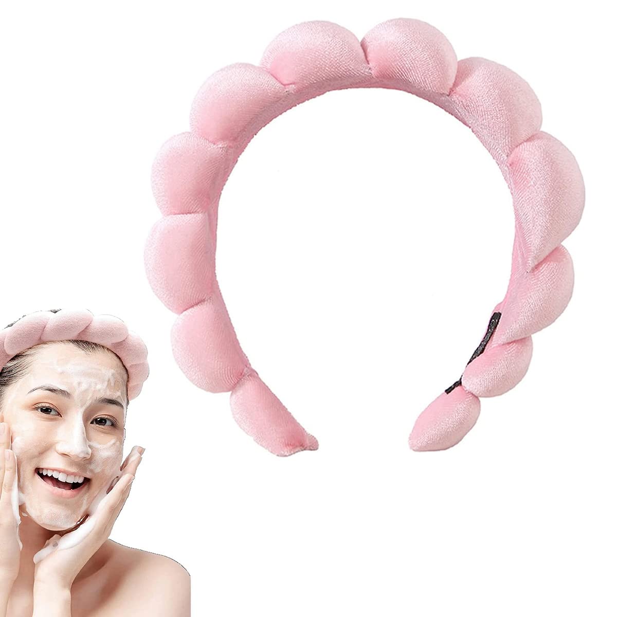 MAYCREATE® Soft Sponge Spa Headband for Women & Girls - Non-Slip Makeup Hairband for Washing Face, Shower, Skincare, Beauty Routine - Fashion Cloud Design (Pink) - Perfect for Facial Cleansing, Bathing & Relaxation