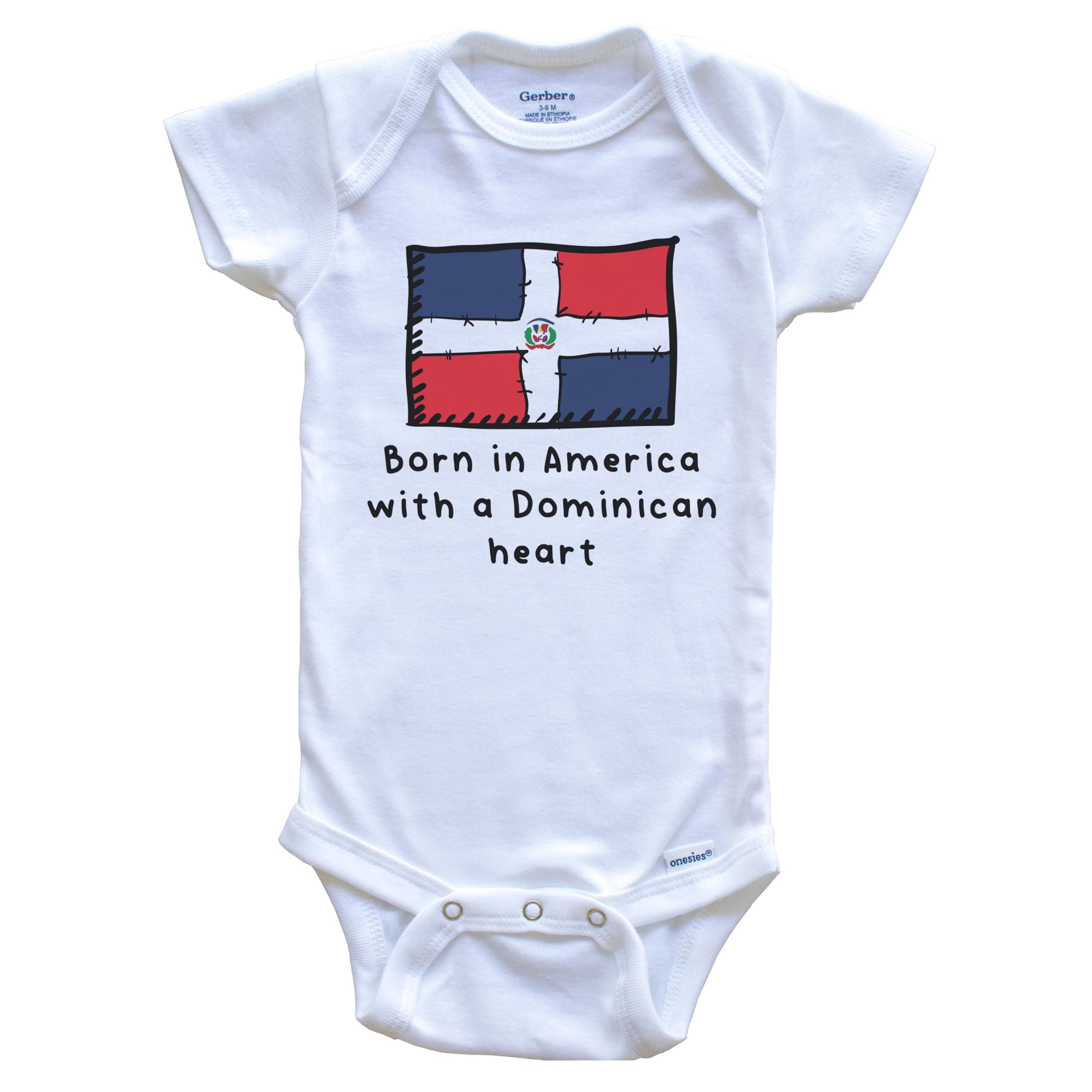 Adorable Dominican Republic Flag One-Piece Baby Bodysuit - Born in America with Dominican Heart | Perfect for Cultural Celebrations, Family Photos & Everyday Wear
