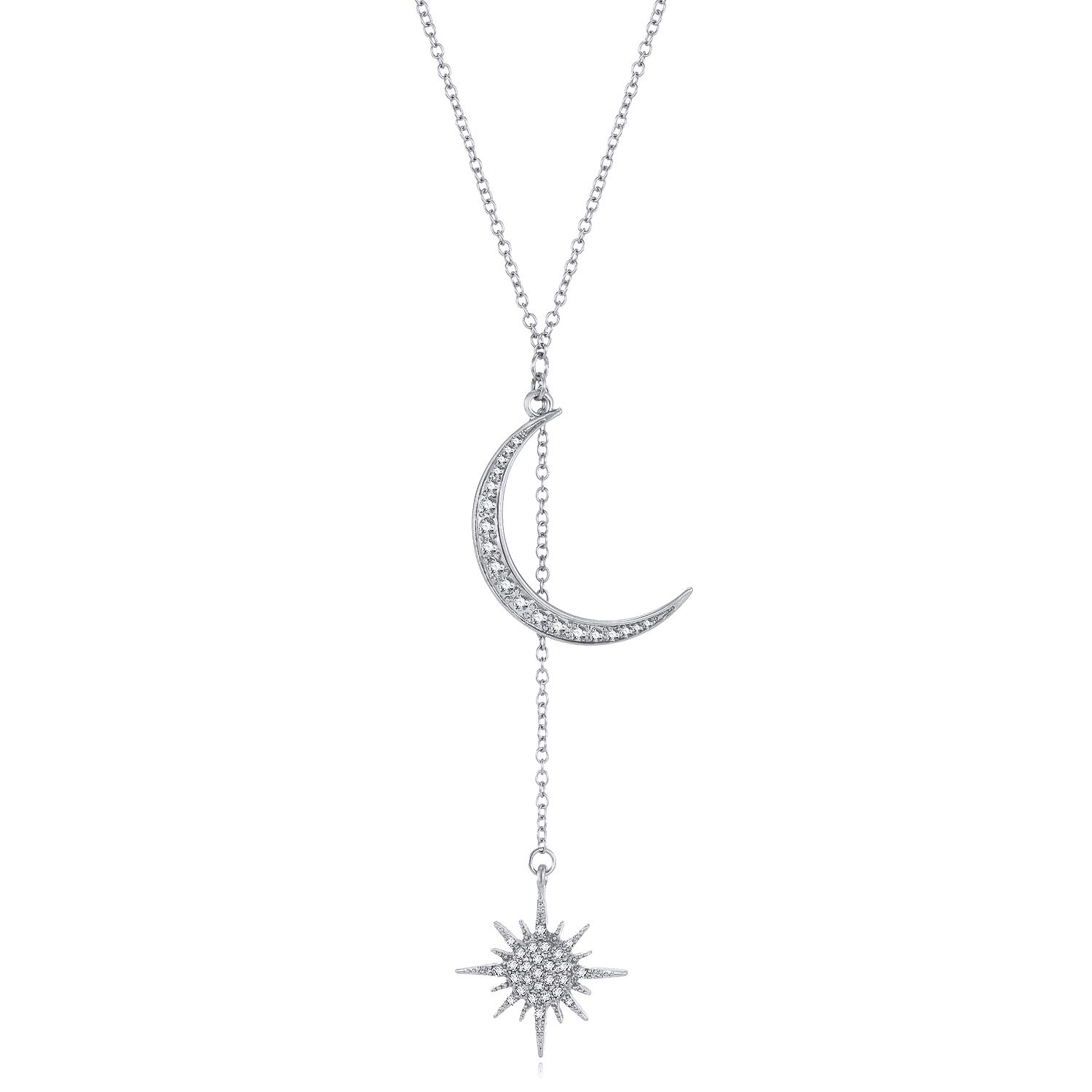 Feximzl Crystal Moon & Star Necklace for Women - Gold Plated Pendant Chain Jewelry - Perfect for Parties, Date Nights & Gifts