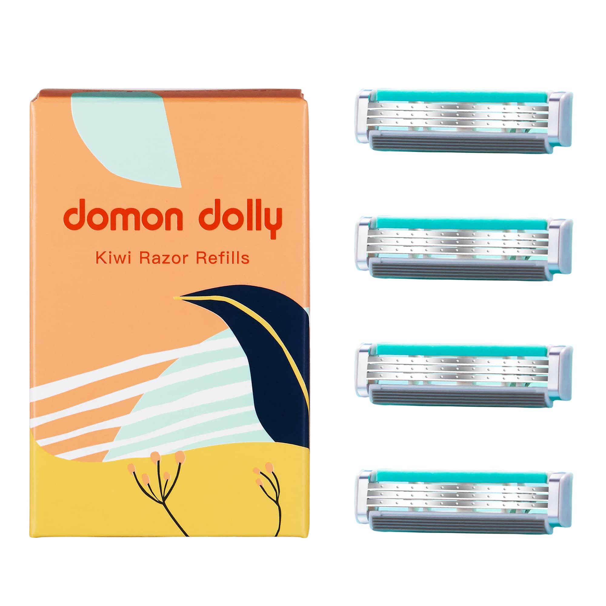Domon 3-Blade Razor Cartridge Refills for Women - 4 Pack Green YDNDT01 | Smooth Shaving for Legs, Underarms & Bikini Area | Replacement Blades for Dolly Razors
