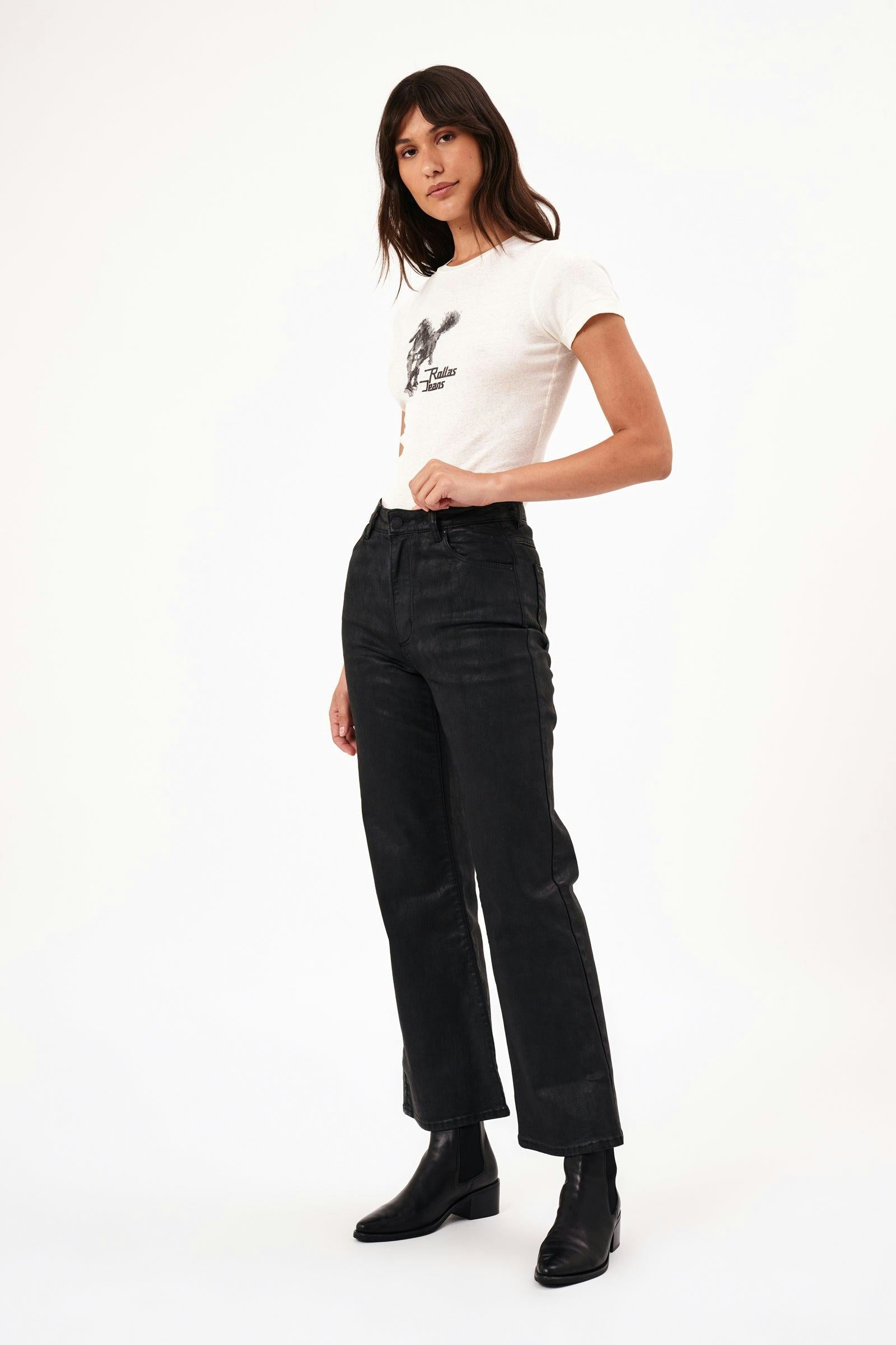 Sailor Black Scoop Coated Jean - Women's High Waist Stretch Denim Pants for Casual Wear & Night Out