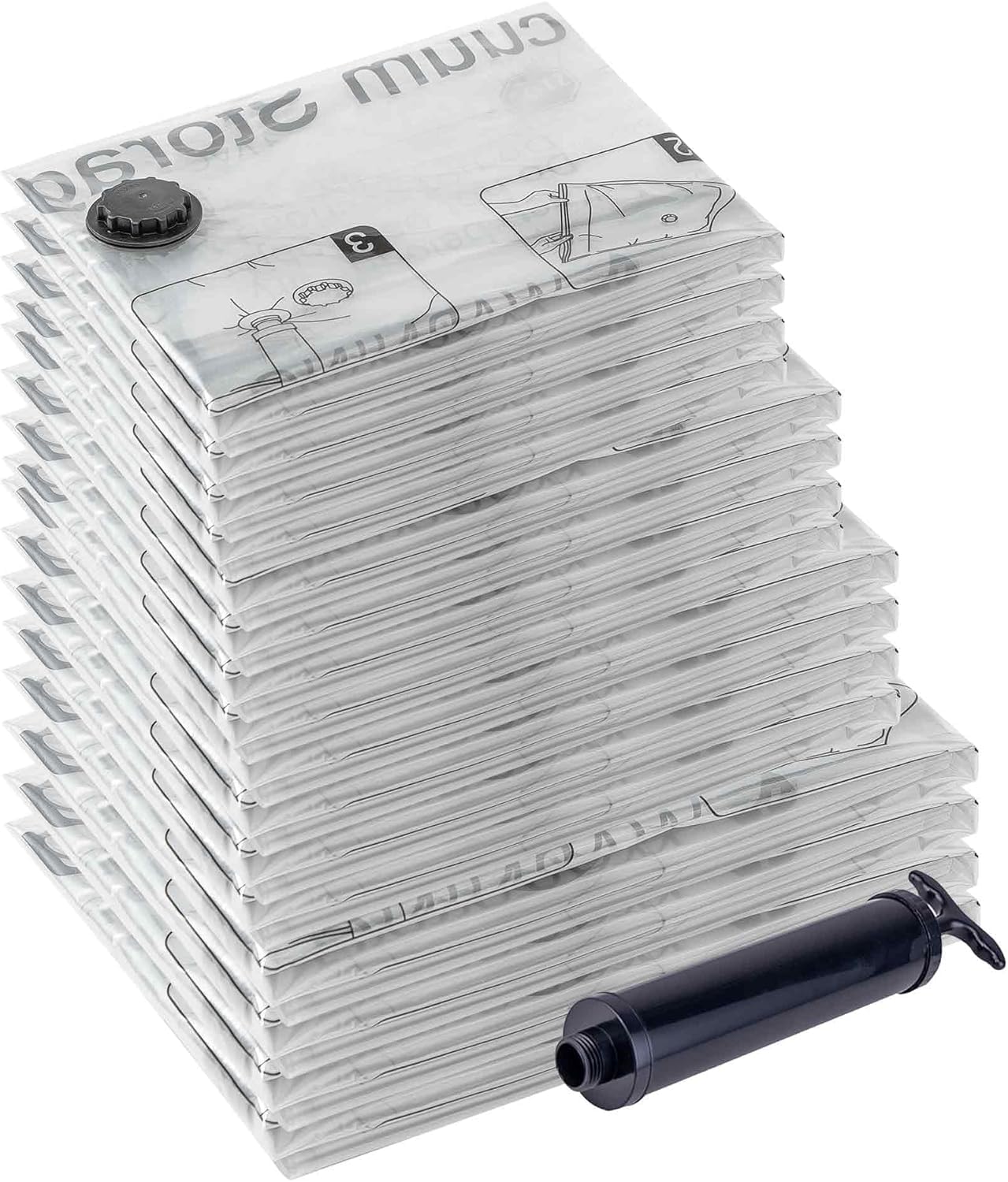 16-Piece Vacuum Storage Bags Set (4 Jumbo, 4 Large, 4 Medium, 4 Small) with Hand Pump - Space Saving Compression Bags for Clothes, Blankets, Comforters & Pillows - Perfect for Travel, Moving & Seasonal Storage Organization