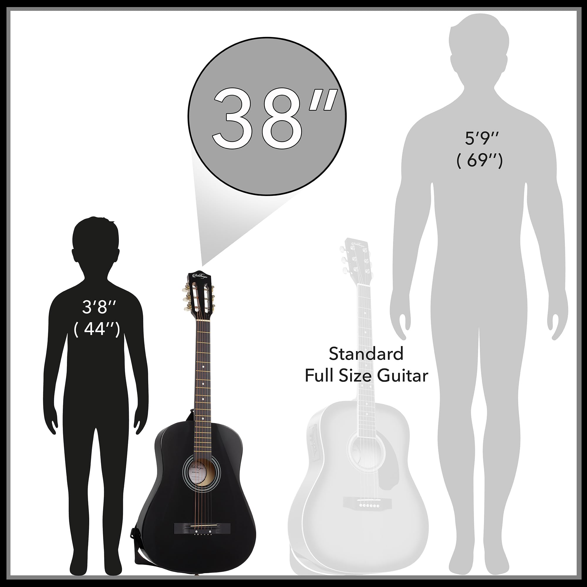 Ashthorpe 38-Inch Acoustic Guitar Starter Kit for Beginners - Black with Gig Bag, Strings, Strap, Tuner, Picks & Accessories | Perfect for Learning, Practice & Travel