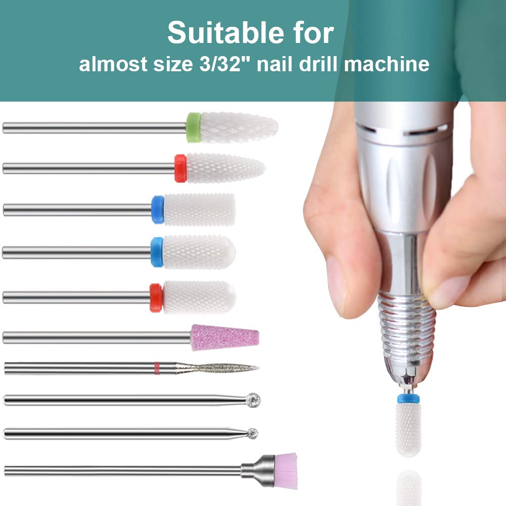 10Pcs Professional Ceramic Nail Drill Bits Set - 3/32