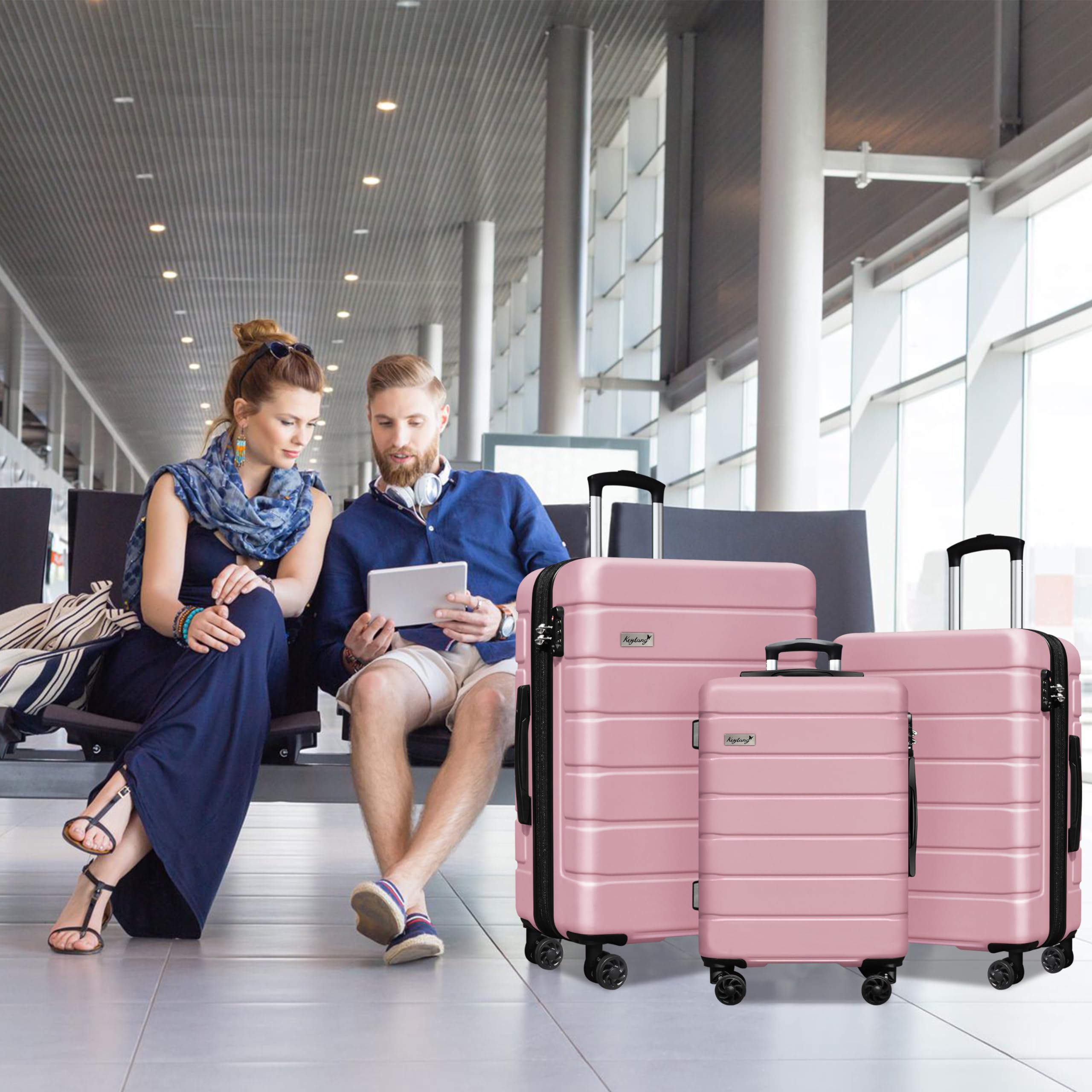 3-Piece Expandable Hardside Luggage Set with Spinner Wheels & TSA Lock - Lightweight Carry-On Suitcases for Travel & Business (20in/24in/28in, Pink) - Perfect for Family Vacations, Business Trips & International Travel