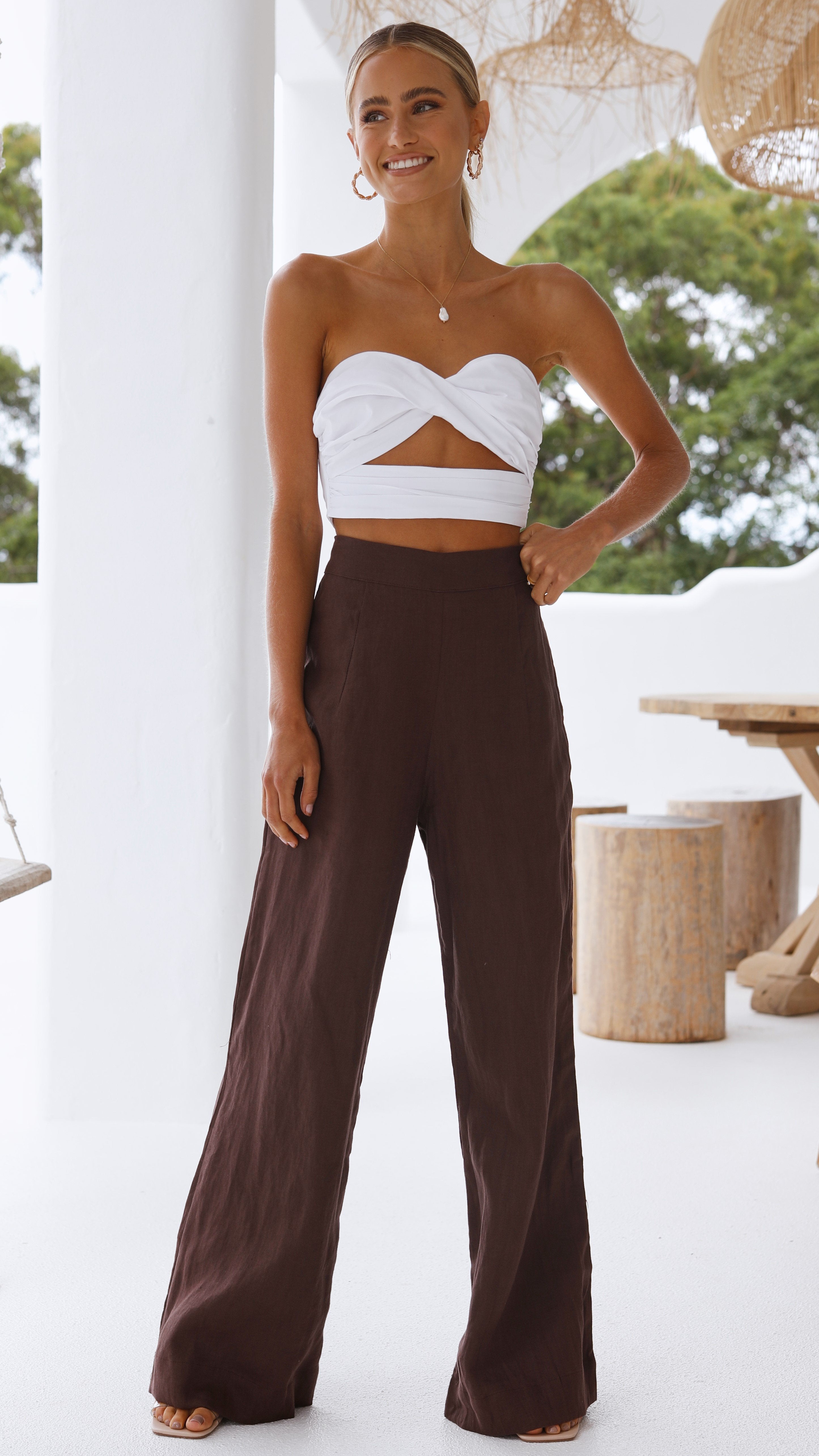Karah Pants for Women - High Waisted Stretch Chocolate Brown Casual Trousers | Perfect for Work, Office, and Everyday Wear