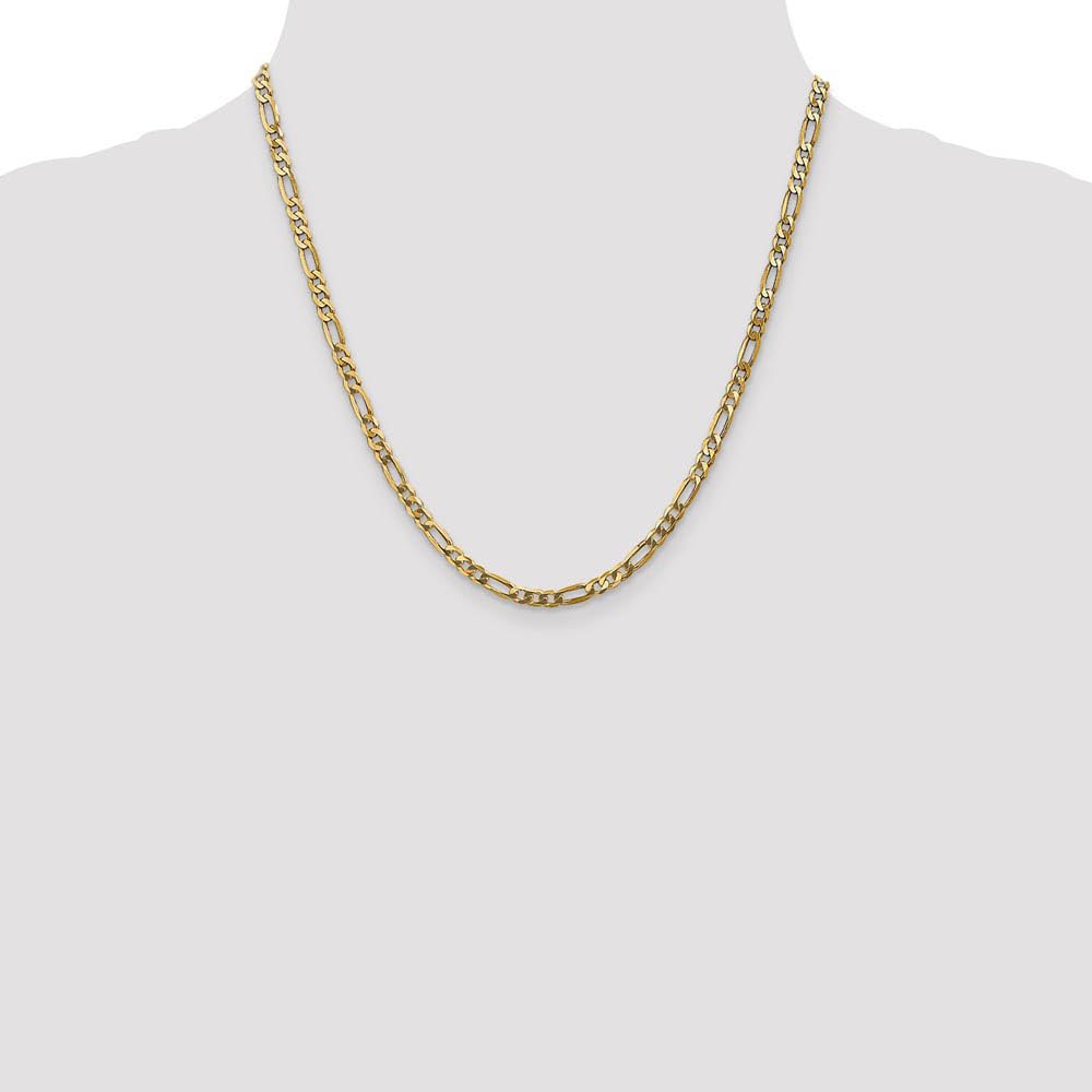 The Black Bow 4mm 14k Yellow Gold Solid Flat Figaro Chain Necklace for Women, Men, Everyday Wear, Gifts, and Special Occasions