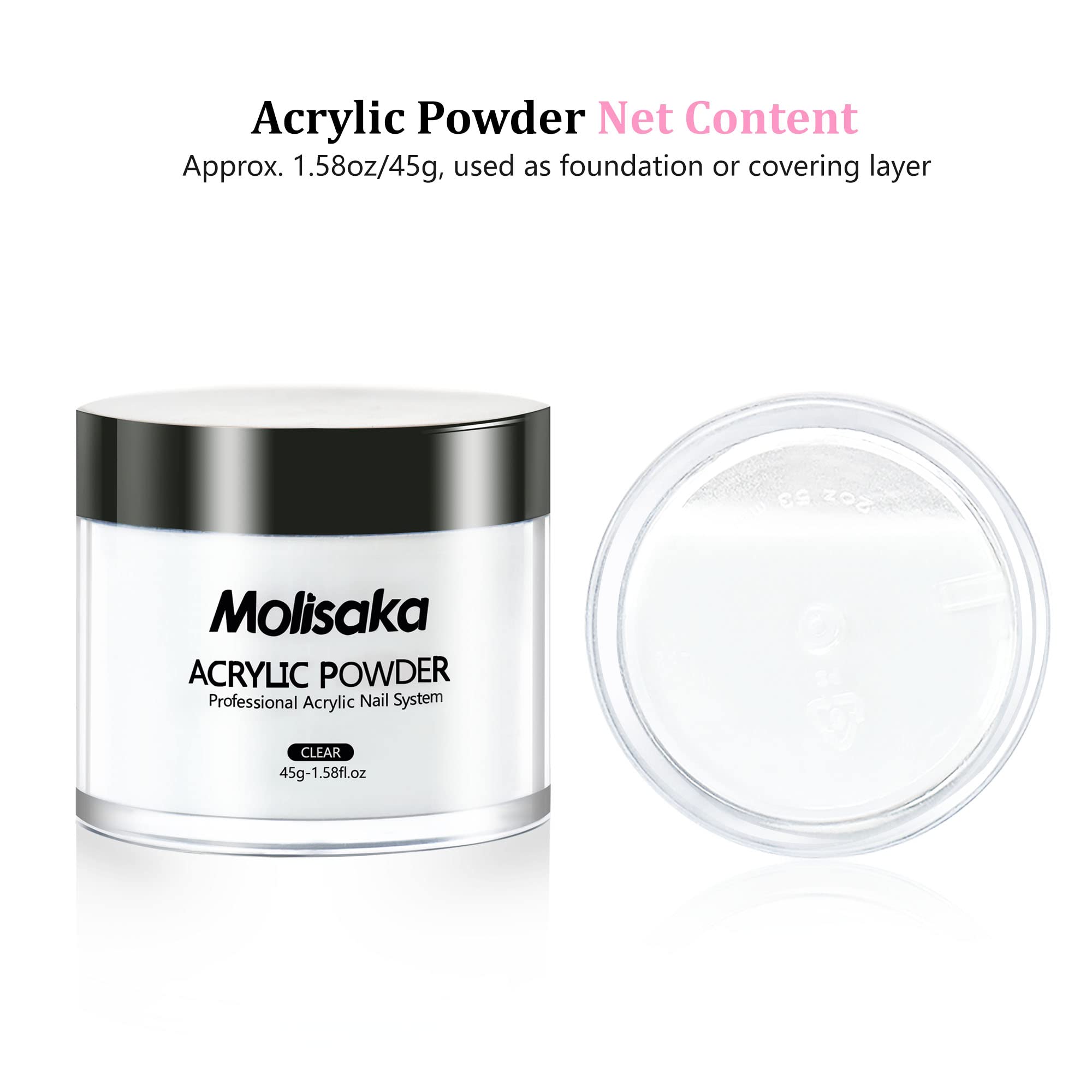 Professional Clear & Glitter Acrylic Nail Powder Kit - 1.58oz Long-Lasting Extension for French Nail Art | Perfect for Beginners & Salon Use | At-Home Manicures & Professional Nail Supplies