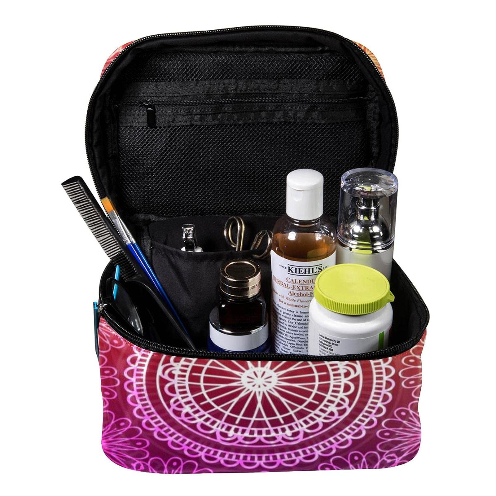 Abstract Colorful Mandala Pattern Travel Makeup Bag - Large Cosmetic Organizer with Zipper for Women & Girls | Perfect for Vacation, Gym, Beach & Daily Essentials Storage