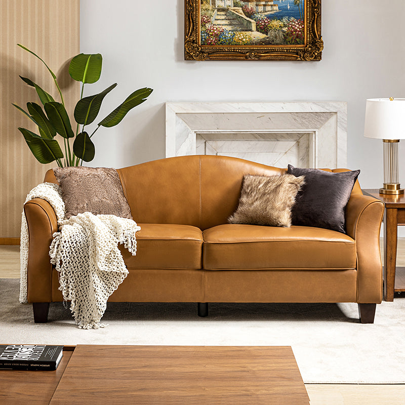 Hugo Traditional Style Curved Genuine Leather Sofa - Elegant Living Room Furniture for Home, Office & Lounge Decor