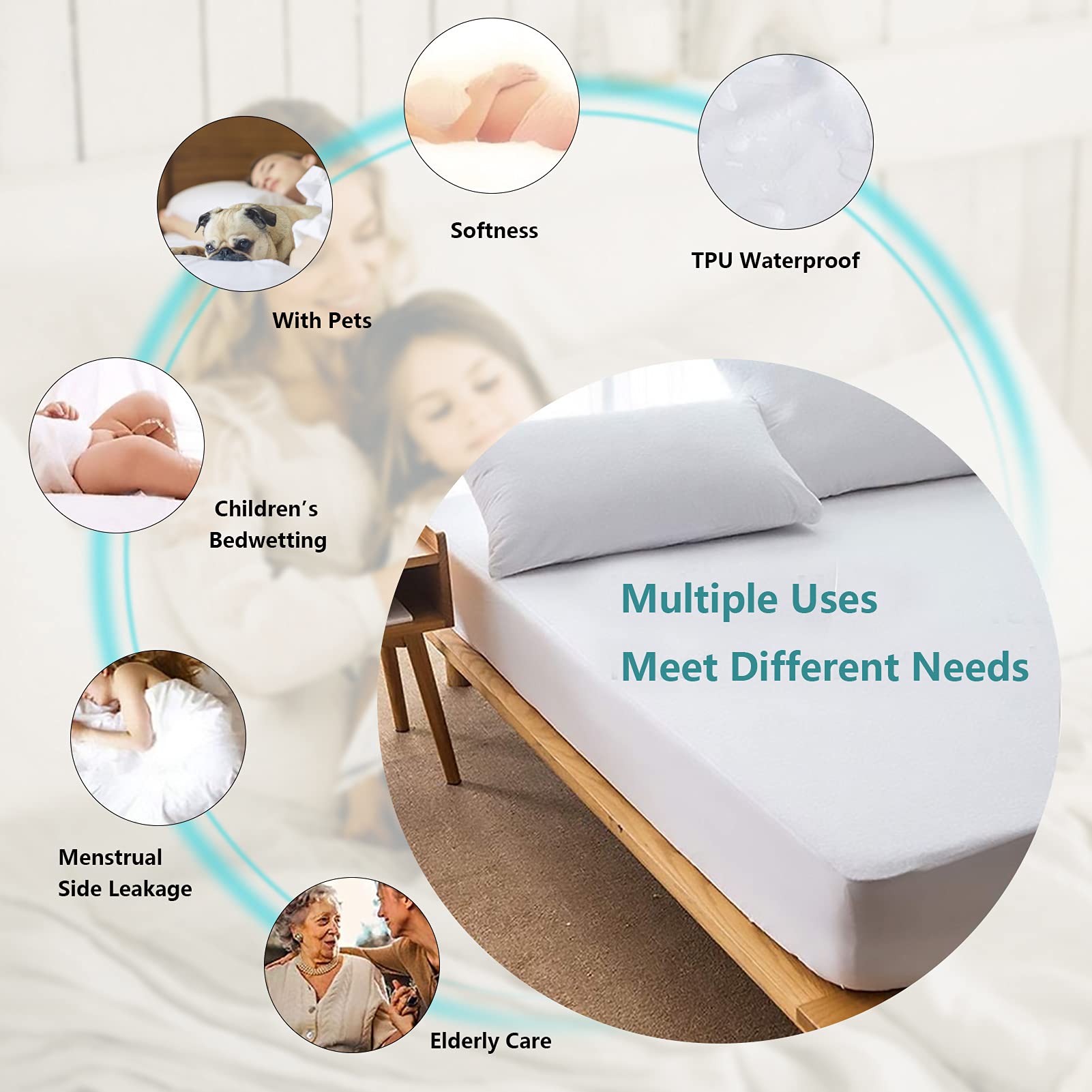 **King Size Waterproof Mattress Protector - Breathable, Noiseless, Deep Pocket (6-18