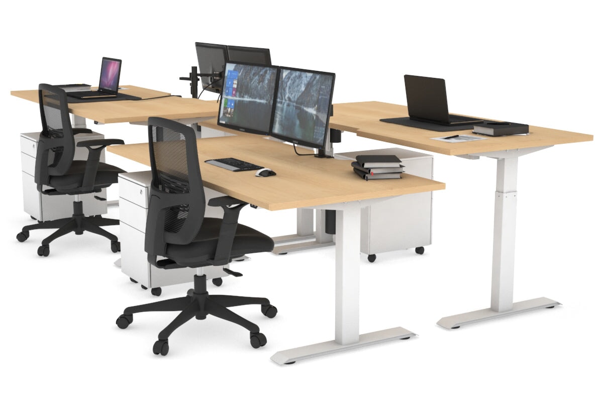 Just Right Height Adjustable 4-Person Workbench | 1400L x 800W Office Desk with Cable Management | Perfect for Team Collaboration & Computer Workstations