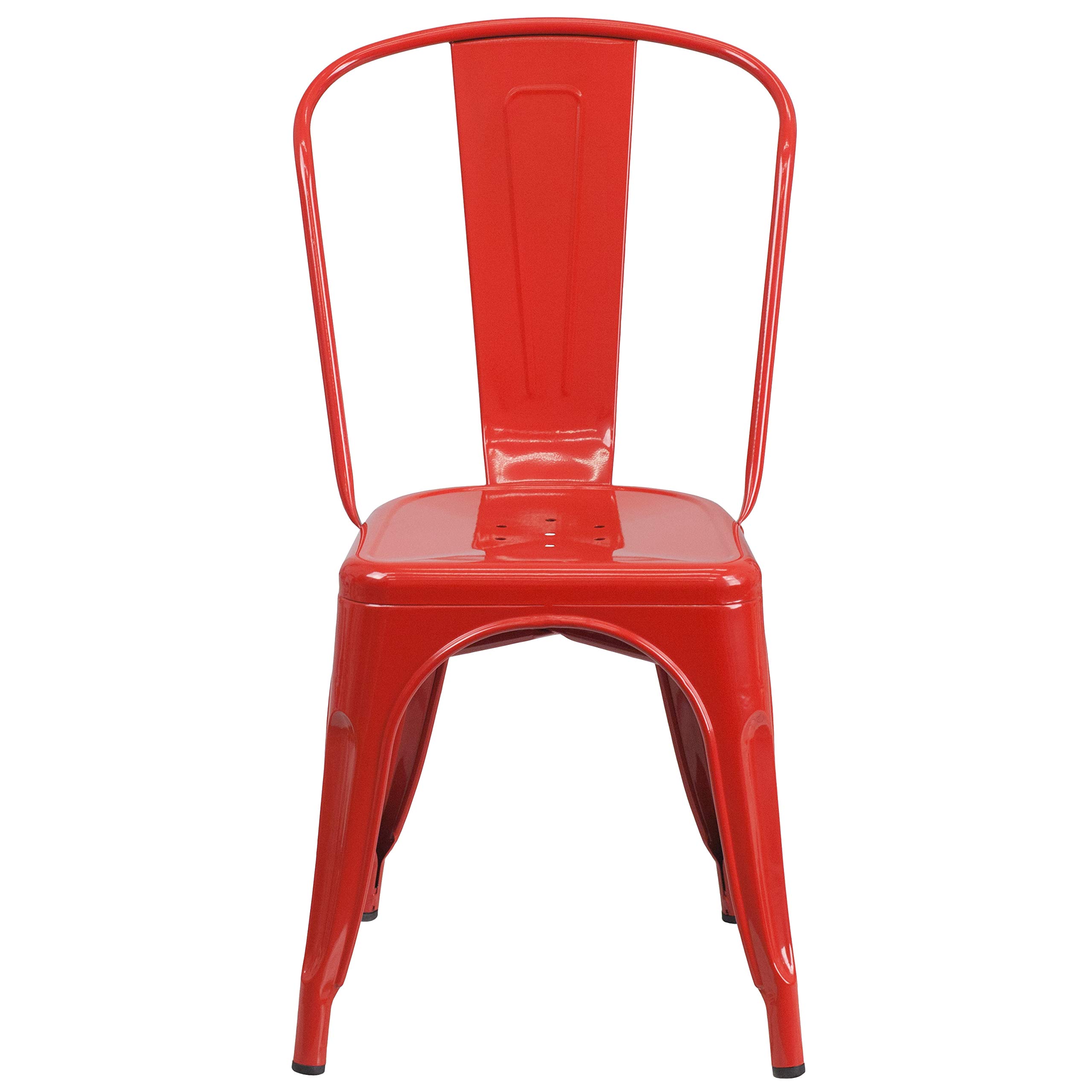 Emma & Oliver 4-Pack Red Metal Stackable Indoor Outdoor Chairs - Durable Bistro & Restaurant Dining Chairs for Patio, Cafe, Garden & Home Decor