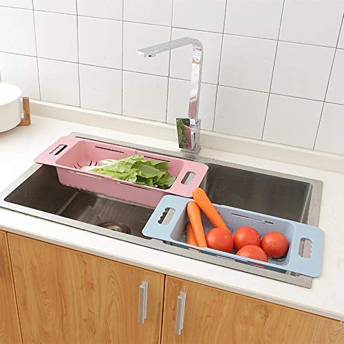 Expandable Adjustable Kitchen Sink Dish Drying Rack with Self Draining - Over The Sink Dish Drainer & Vegetable Basket - Multicolor - Perfect for Small Kitchens, Countertop Organization & Drying Dishes Efficiently