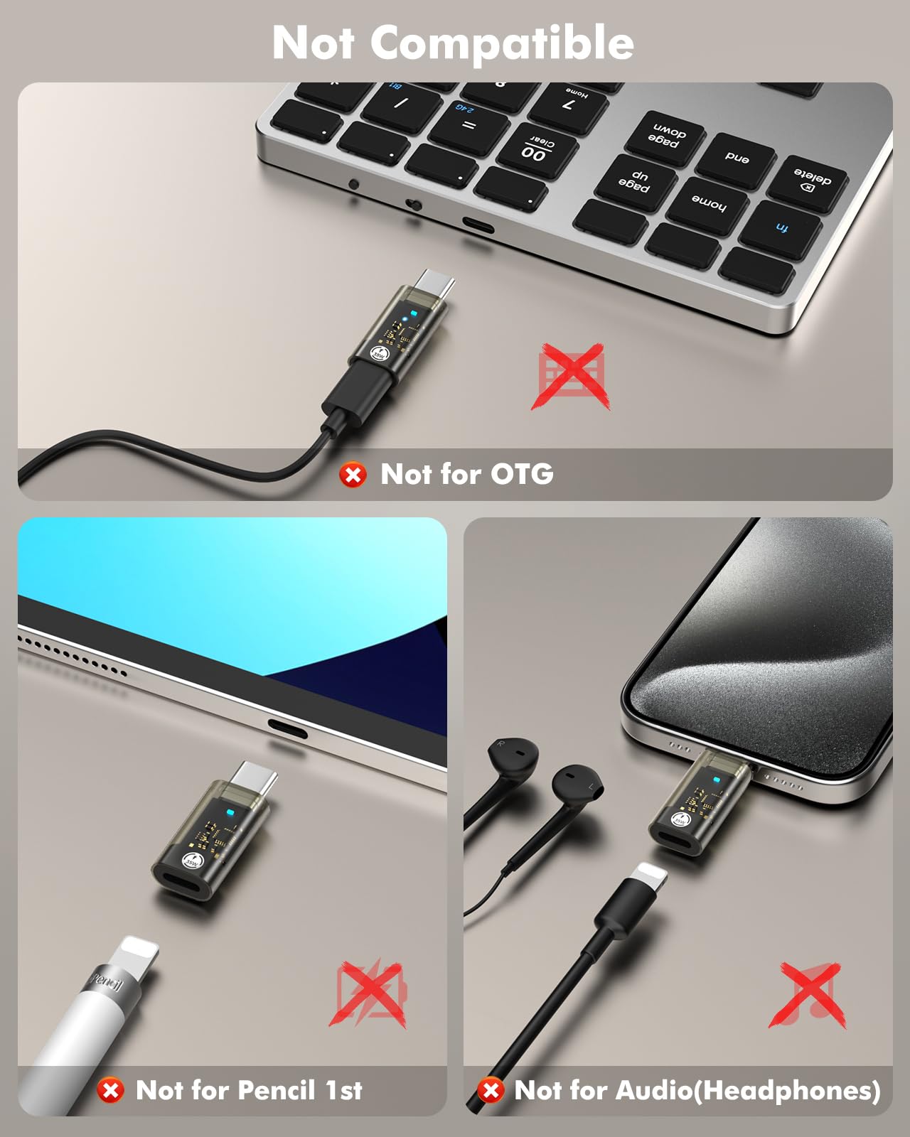 MoKo Lightning to USB C Adapter - Female to Male Converter for iPhone 15/16 Pro/16 Pro Max/16 Plus, Galaxy S24, iPad Air - Fast Charging & Data Sync (Not for Headphones/Audio/OTG) - Perfect for Travel, Office & Home Charging Solutions