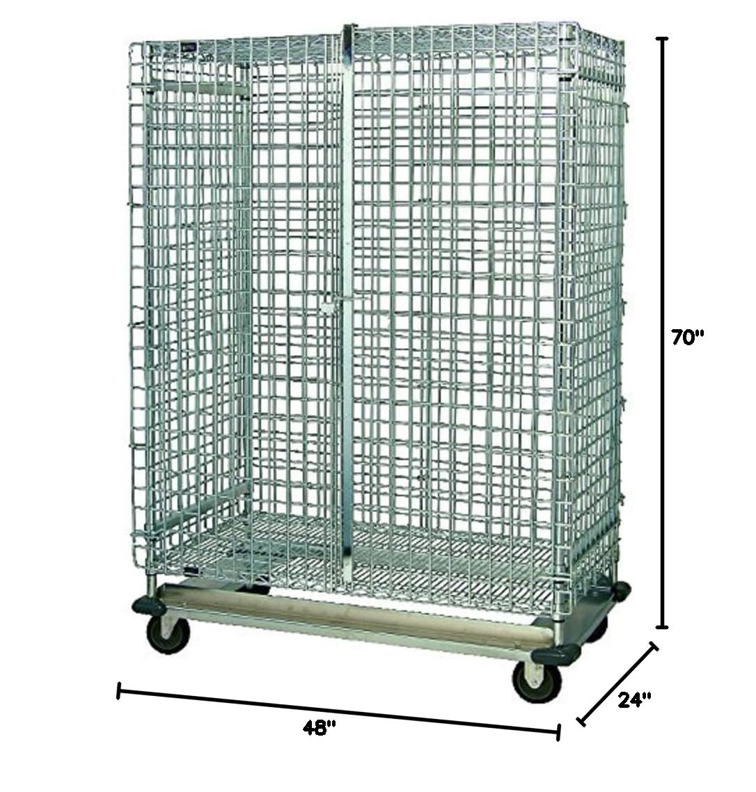 Quantum Storage Systems MD2448-70SEC 4-Tier Wire Shelving Mobile Cart with Dolly Base - 3 Wire & 1 Solid Shelf, Chrome Finish, 24