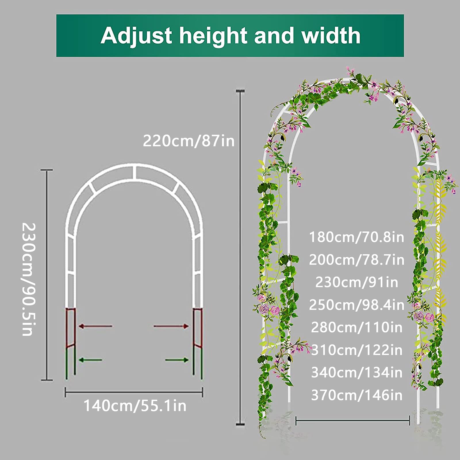 White Metal Garden Arch 55x90.5 Inches - Heavy Duty Tubular Arbor for Climbing Roses, Plants & Wedding Decorations | Outdoor Trellis Support for Gardens, Patios & Backyards
