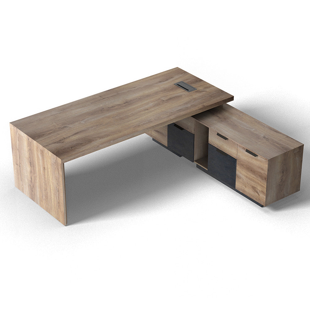 BALDER Executive Desk with Right Return 2.2-2.4M Warm Oak & Black - Modern Office Desk for Home & Business Workspace