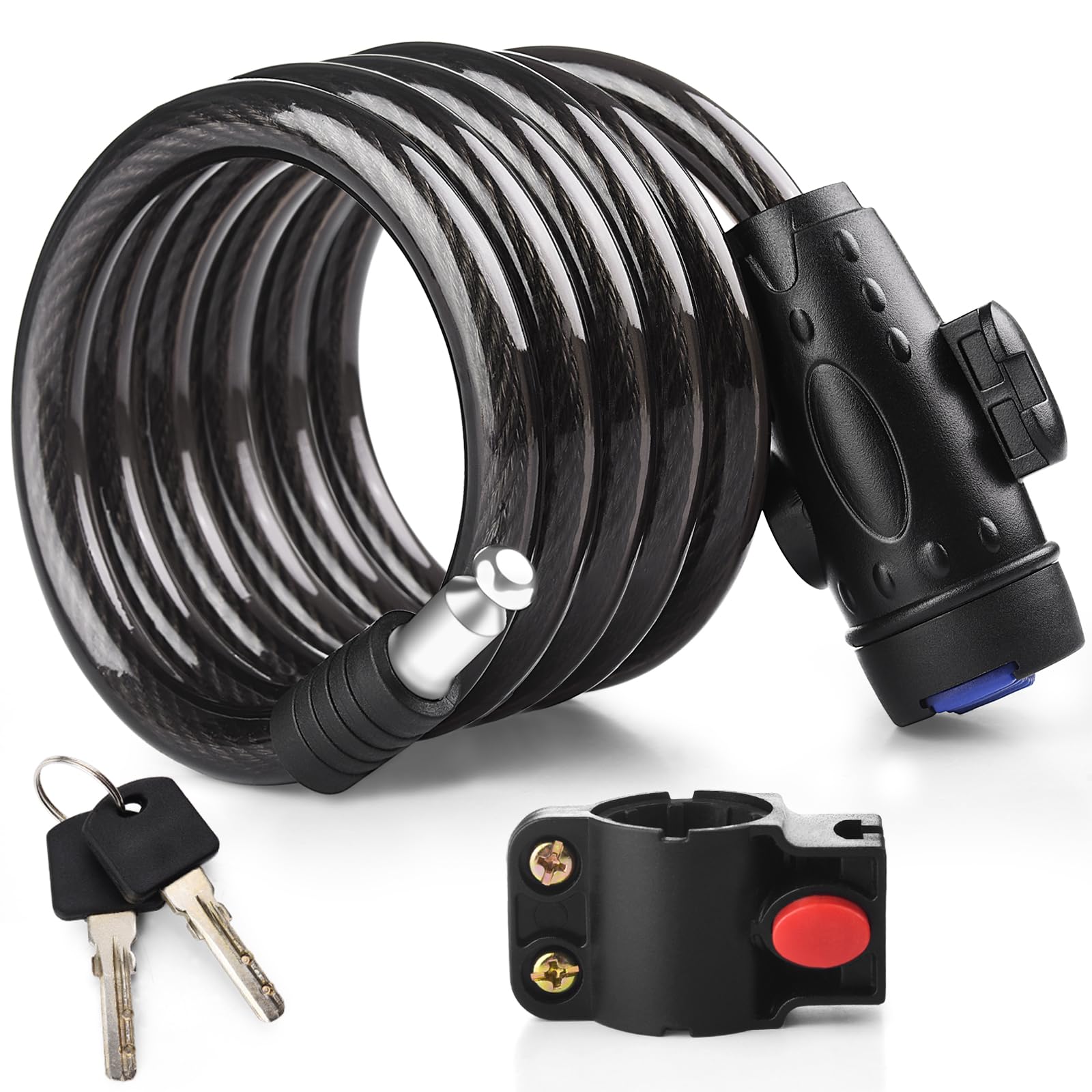 Diyife 4ft Heavy Duty Bike Cable Lock - 12mm Thick Steel Coiled Security Lock with Key, Weatherproof Bicycle Lock for Motorcycle Scooter & Skateboard - Perfect for Urban Commuting, Parking & Outdoor Adventures