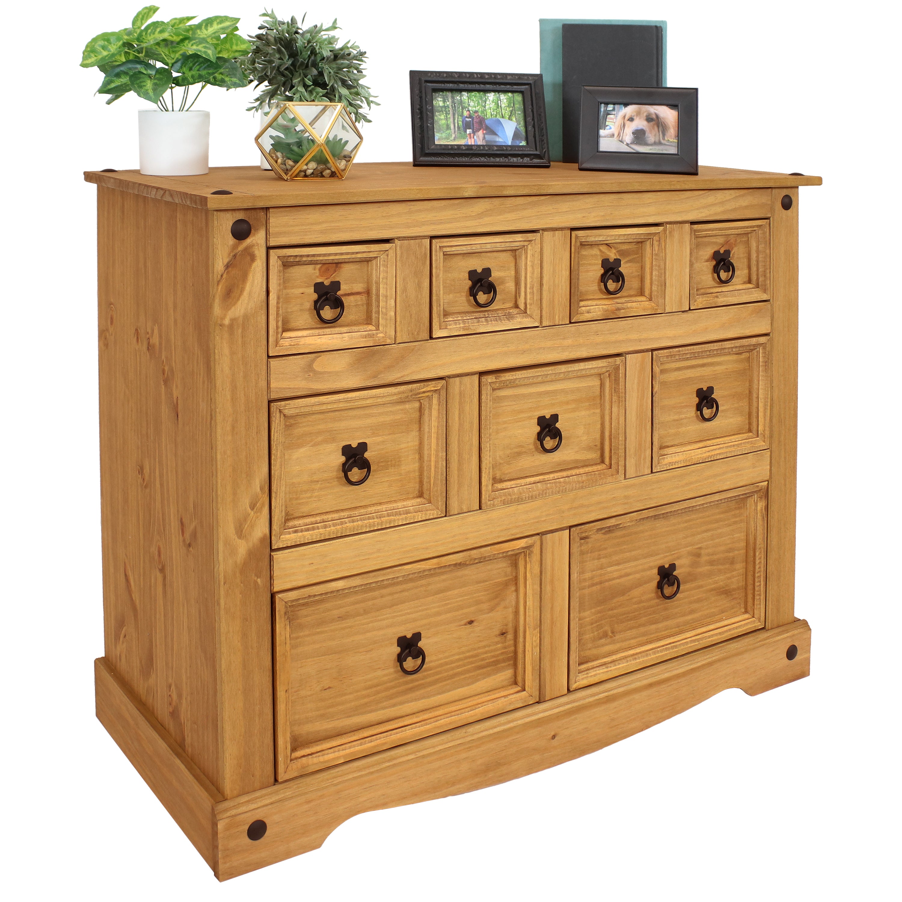 Sunnydaze 9-Drawer Rustic Wooden Dresser - Light Brown Finish, 39.75