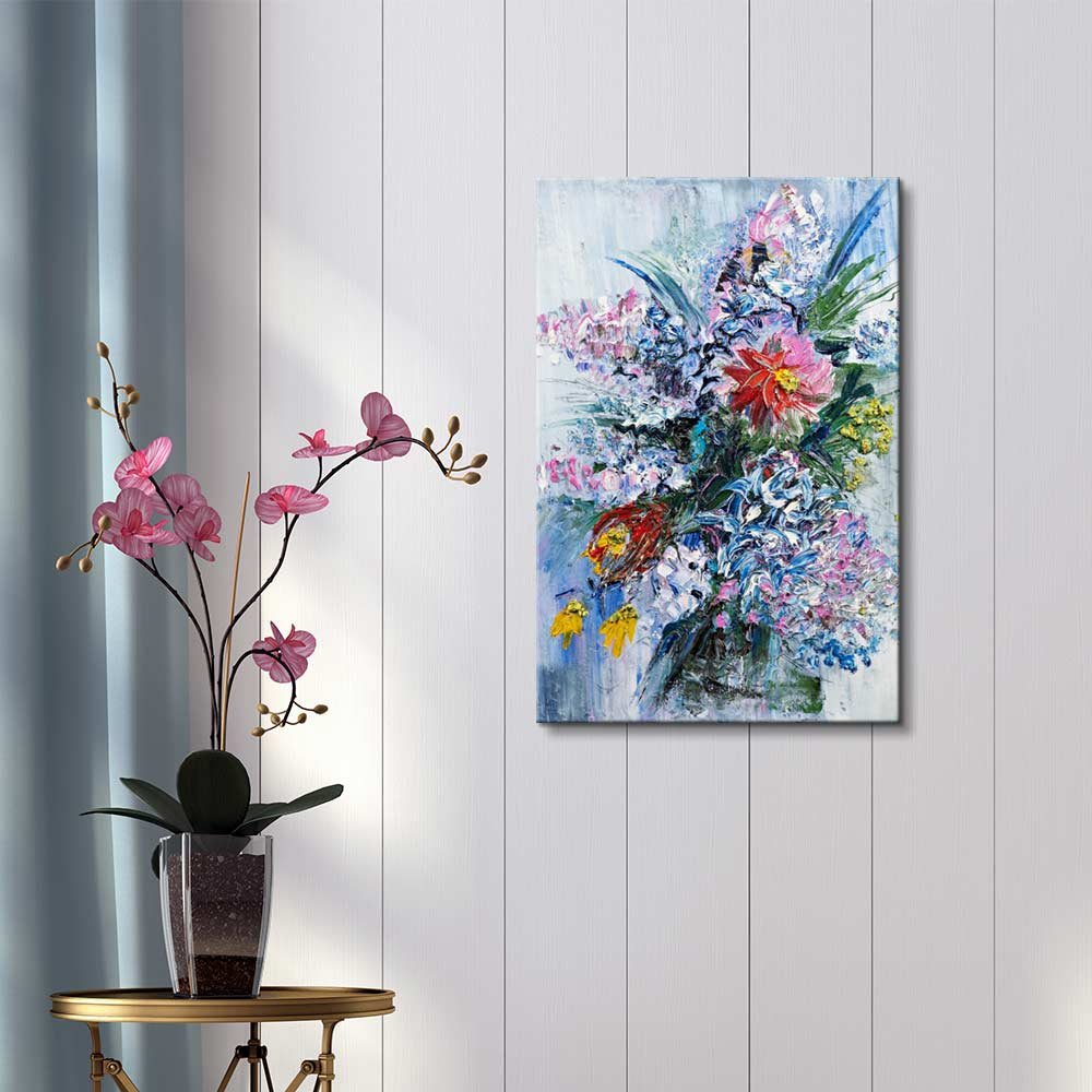 Oil Painting Style Canvas Prints - Bouquet of Spring Flowers Wall Art | Modern Home Decor, Stretched Gallery Wrap Giclee Print Ready to Hang (32