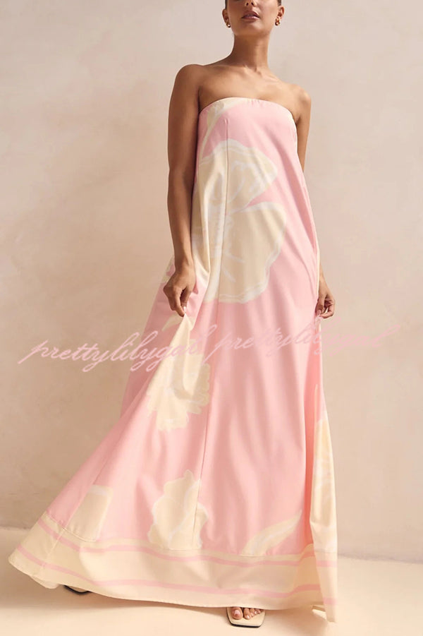 Sexy Tube Top Back Zipper Loose Maxi Dress with Unique Print - Summer Beach Party, Vacation, Date Night Outfit