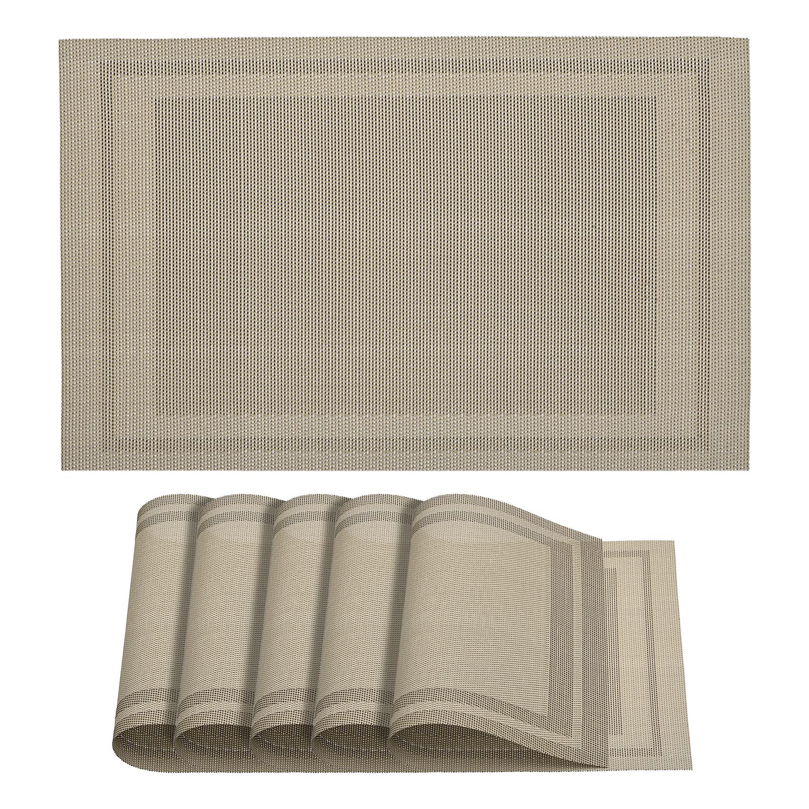uxcell Set of 6 Washable PVC Woven Placemats - 17.7x11.8 Inches (450x300mm) Khaki Table Mats for Dining, Kitchen, and Party Decor | Durable & Easy to Clean