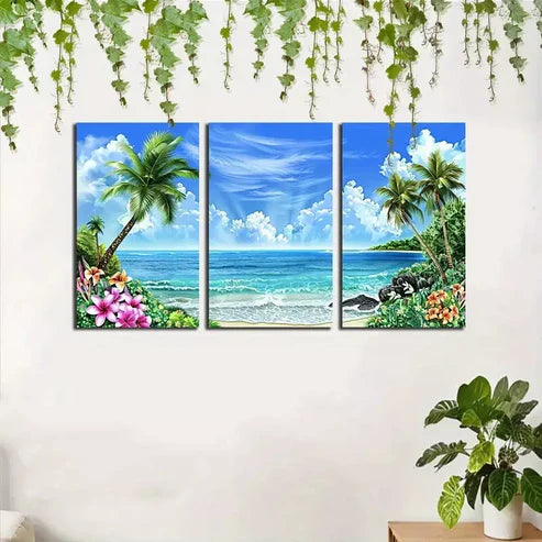 3-Piece Tropical Beach Scene Canvas Wall Art Set - Framed 50x70cm (20x28in) - High Quality Print - 100% Australian Made - Ready to Hang - Perfect for Living Room, Bedroom, Office & Beach House Decor