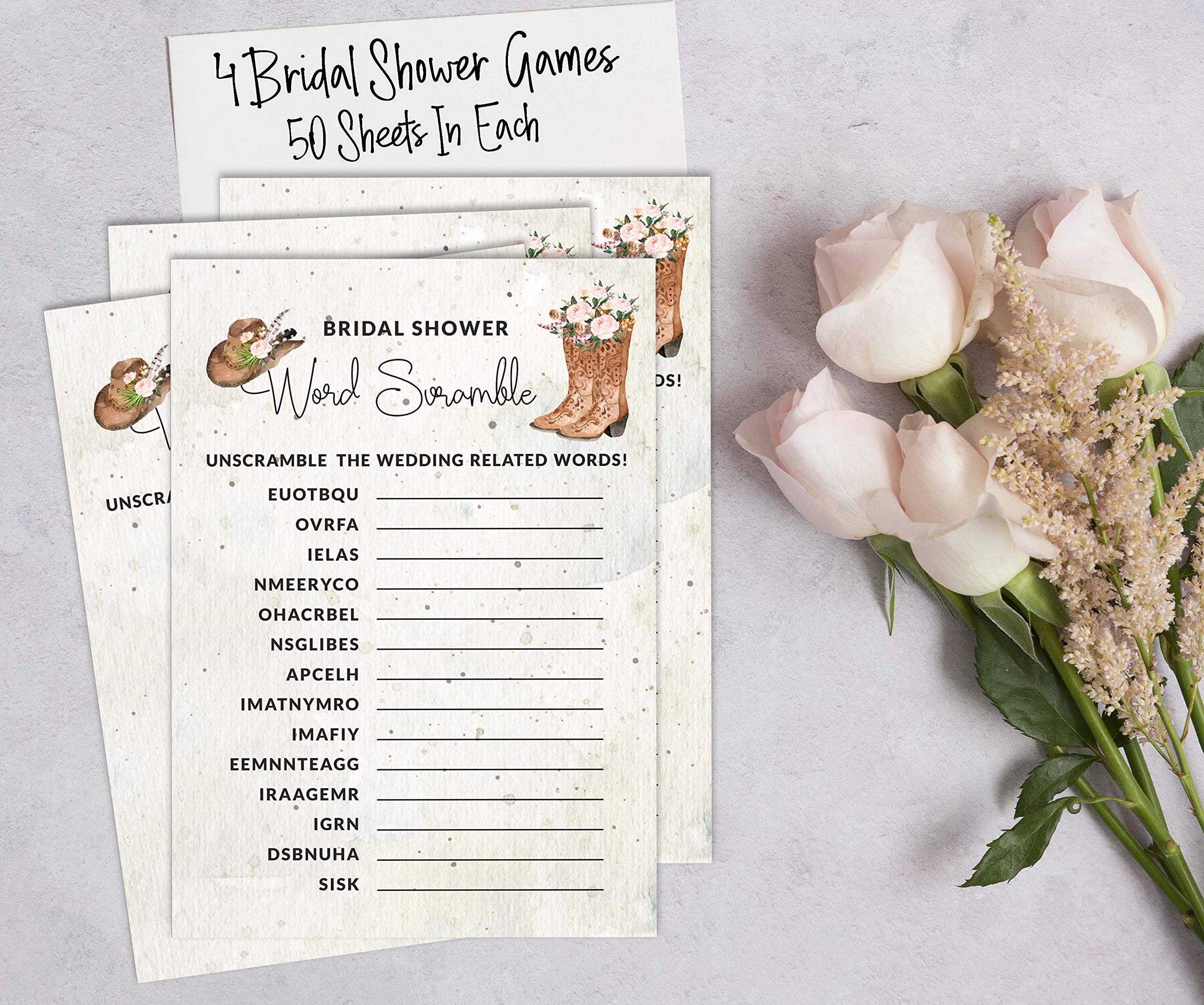 Bachelorette Party Games Set - Cowgirl Themed Bridal Shower Games Bundle (4 Games, 50 Sheets Each) for Wild West Bachelorette Parties & Girls Night Out Fun